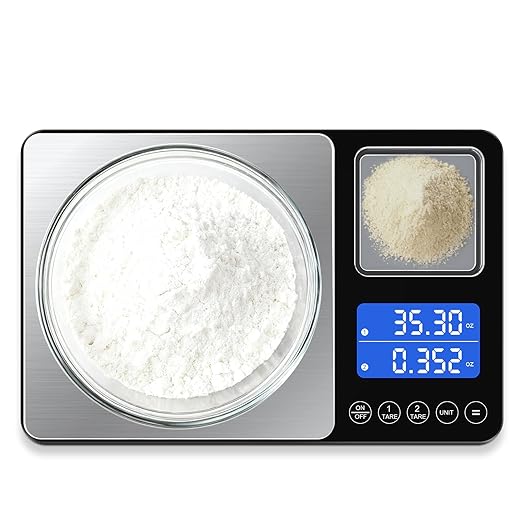 Digital Dual Platform Kitchen Scale, 33 lb Large & 1.1 lb Mini Food Scale with Dual-Line LCD Display, Stainless Steel, High Precision for Baking, Cooking, and Meal Prep