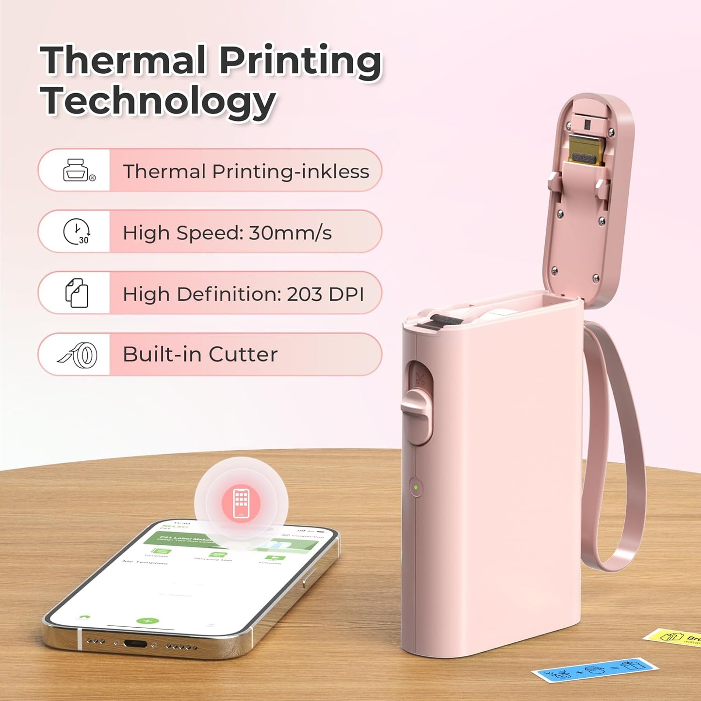 Nelko Label Maker Machine with Tape, P21 Bluetooth Label Printer, Wireless Mini Label Makers with Multiple Templates for School Office Home, Pink