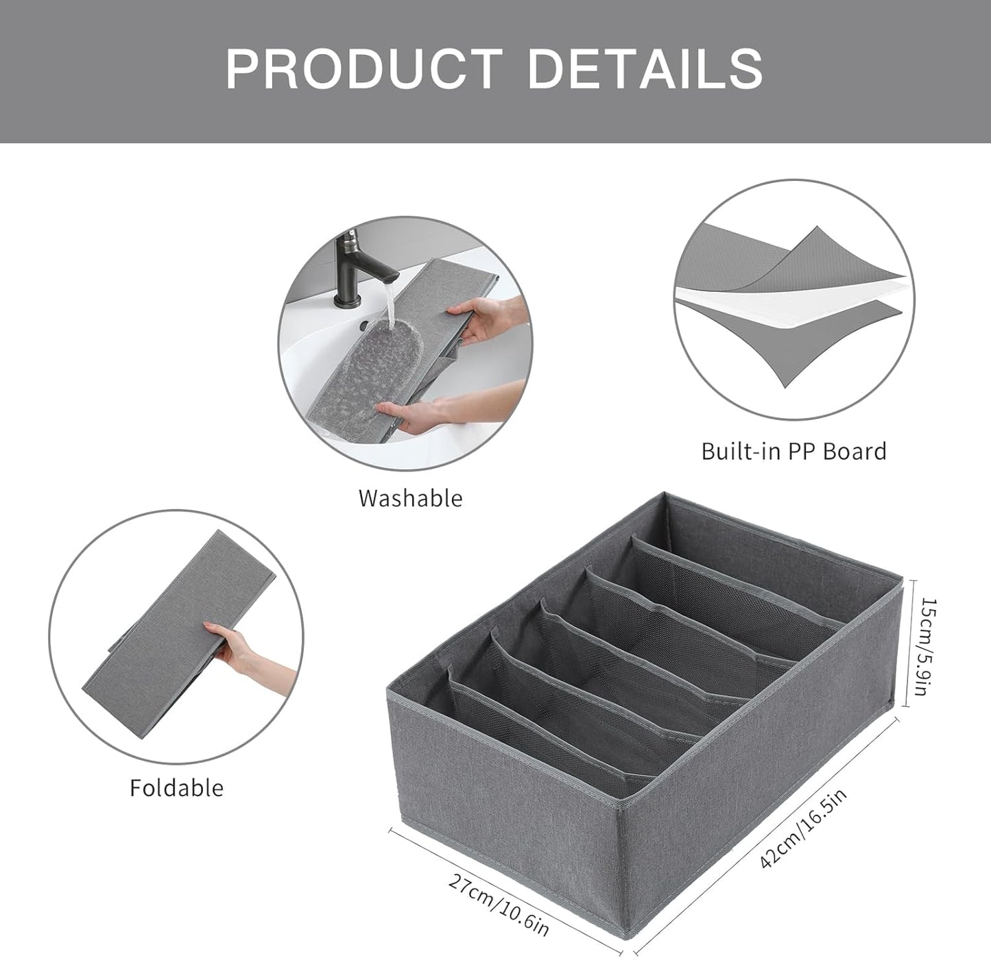 Qozary Jeans Pants Organizer for Closet, 4 Pack Drawer Organizers for Clothing, 6 Grids Wardrobe Clothes Organizer, Jean Organizer for Closet, Deep Drawer, Clothes Organizer for Shirts, Legging