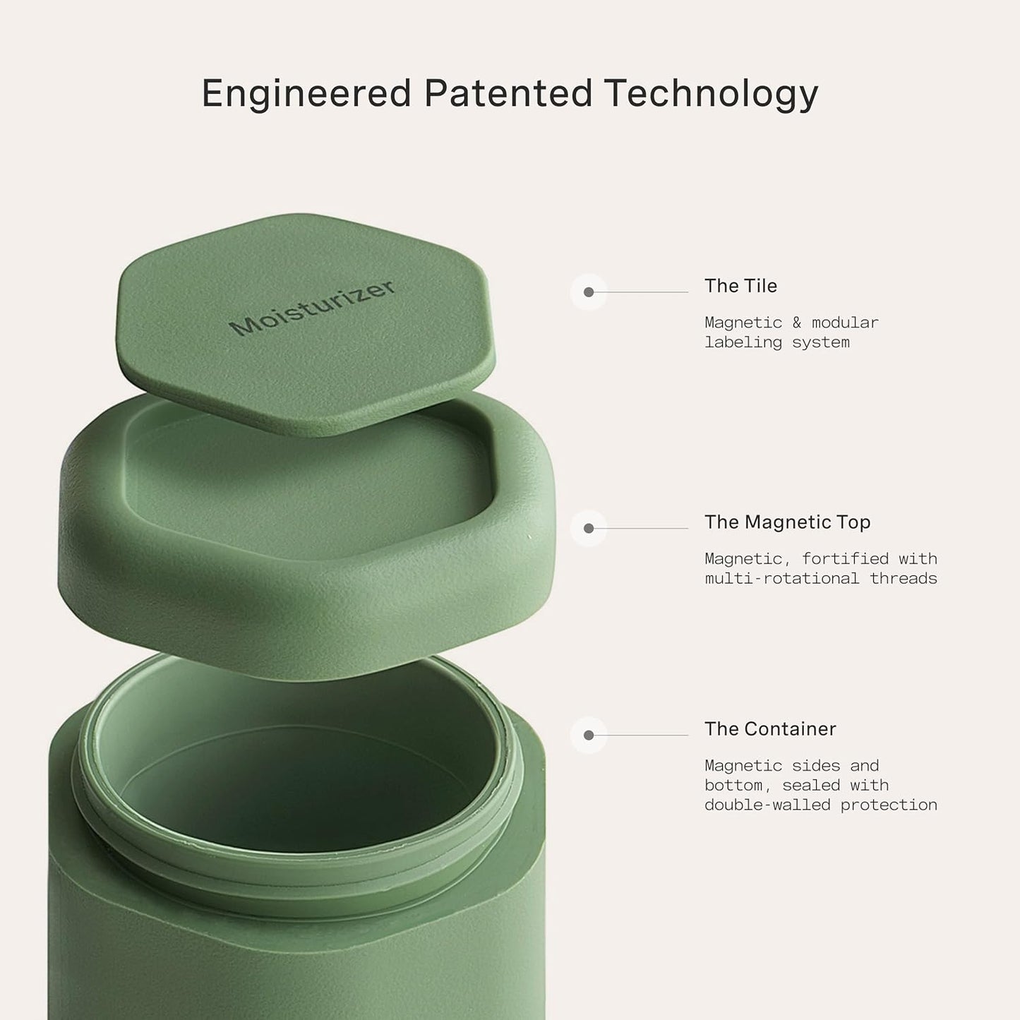 Cadence Travel Containers - Full Skincare Set - Magnetic Containers with Lids,Carry On Travel Essentials For Women/Men - 2 Small (0.56oz), 4 Medium Capsules (1.32oz), & Extender (1.43oz) - Evergreen