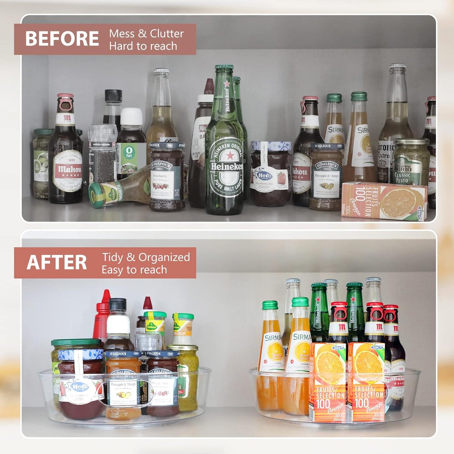 GUZON 6 Pack Lazy Susan Organizer for Cabinet, Upgraded 11.5" Clear Lazy Susan Turntable with Handles and Raised Edge, Rotating Spice Storage for Kitchen, Pantry, Refrigerator, Bathroom, Table