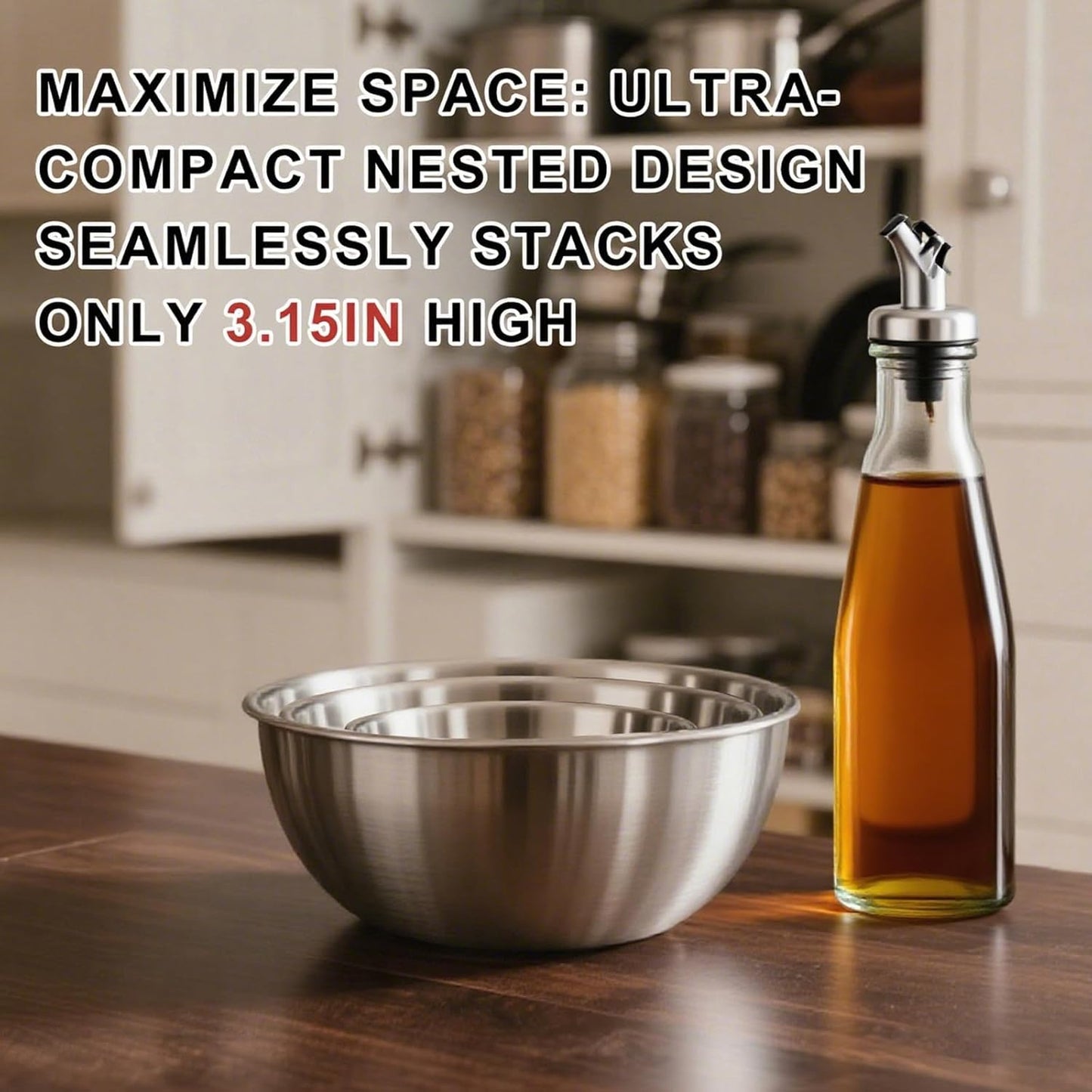 Stainless Steel Mixing Bowls, Three nested Large Mixing Bowls Stainless Steel with scale Perfect for Your Kitchen Needs Like Cooking,Baking, and Making Salads