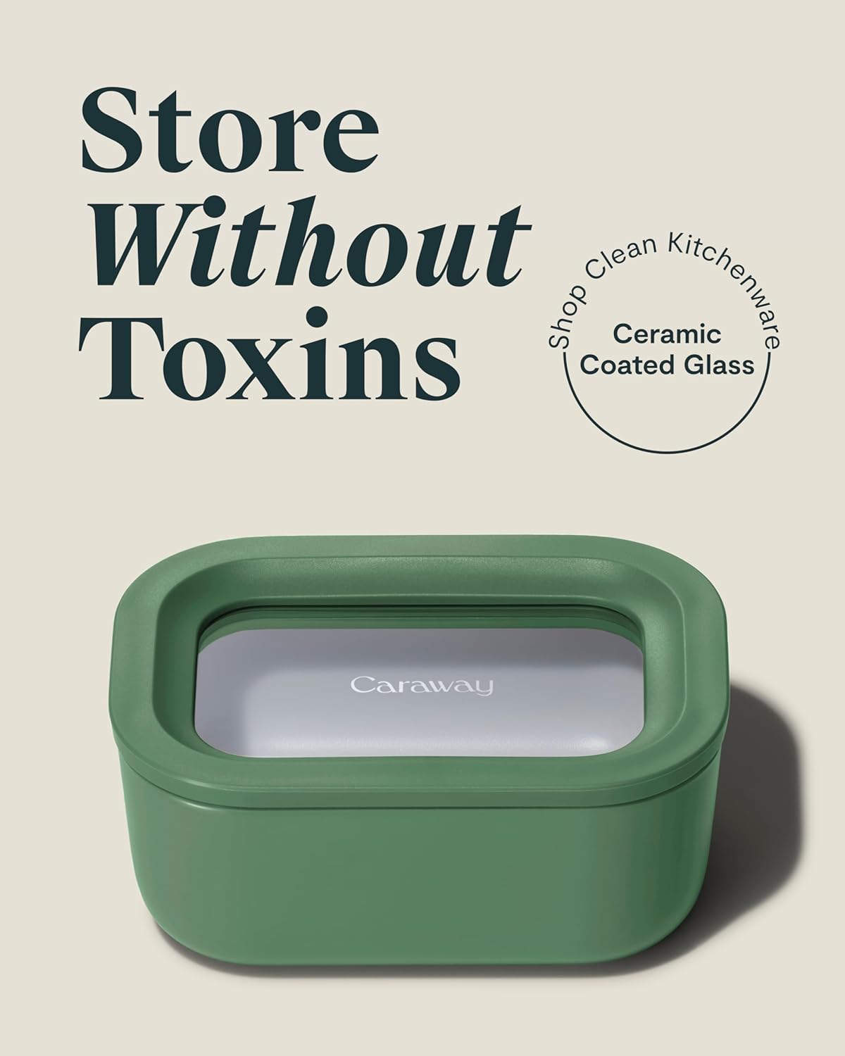 Caraway 6pc Glass Food Storage Set - 2.6 Cup Storage Containers For Food (6) - Non-Toxic Ceramic-Coated Glass - Air Release Technology - Compact & Stackable Design - Sage