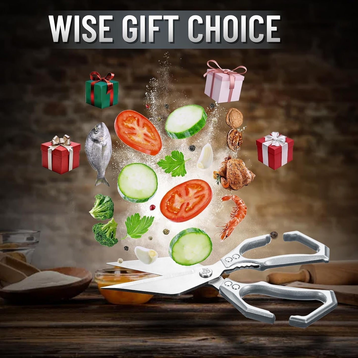 Dream Reach Heavy Duty Poultry Shears Kitchen Scissors Dishwasher Safe with Ergonomic Handle, Japanese High-Carbon Steel Cooking Shears for Chicken, Meat, Seafood, Bone Cutting (Silver)