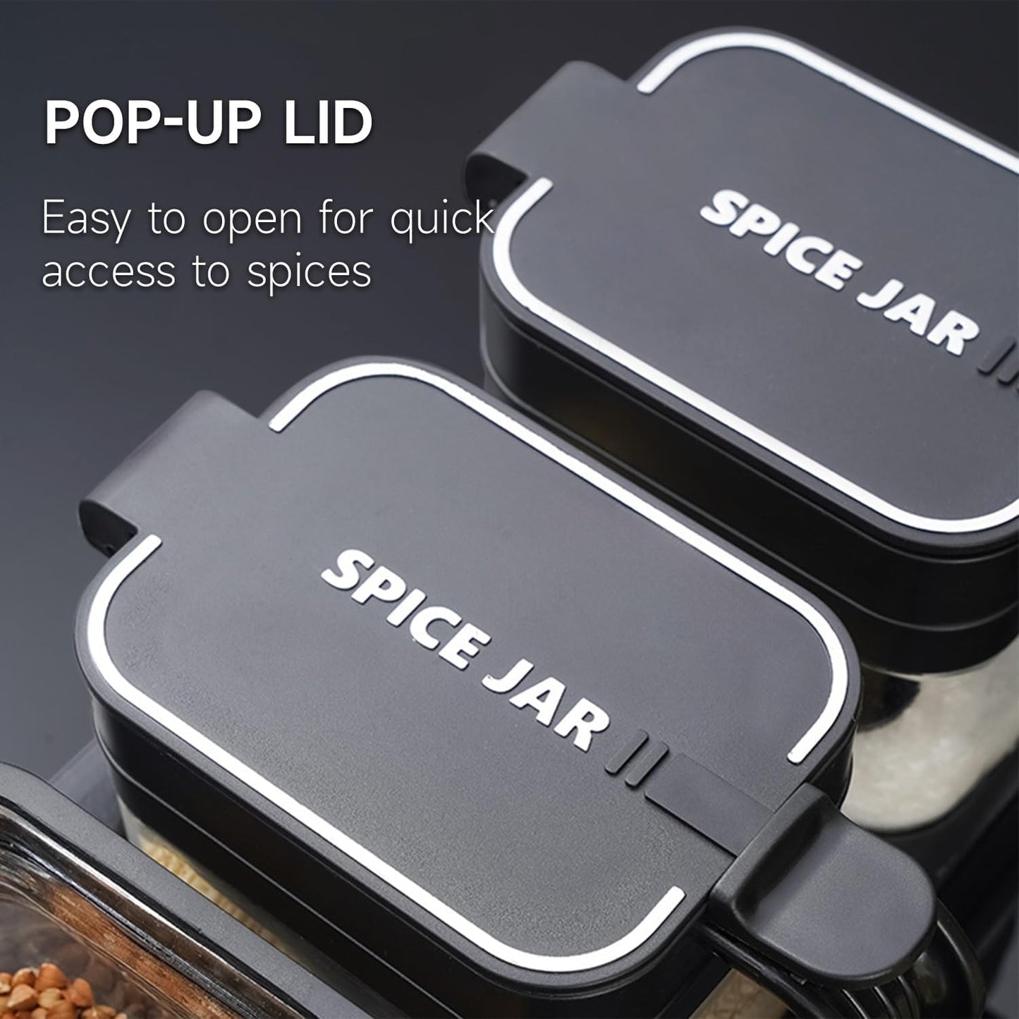 Mlici Seasoning Containers with Lid and Spoon, Set of 3 Glass Salt and Sugar Container, 13.52 Ounce Wall Mounted Condiment Jar Spice Box Set with Base for Hone Kitchen Countertop