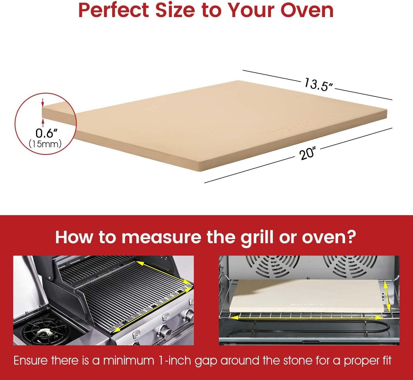 20"x 13.5" Pizza Stone, Cordierite Pizza Pan for Oven Grill and BBQ, Rectangular Large Baking Stone for Bread, Durable Cooking Stone, Thermal Shock Resistant