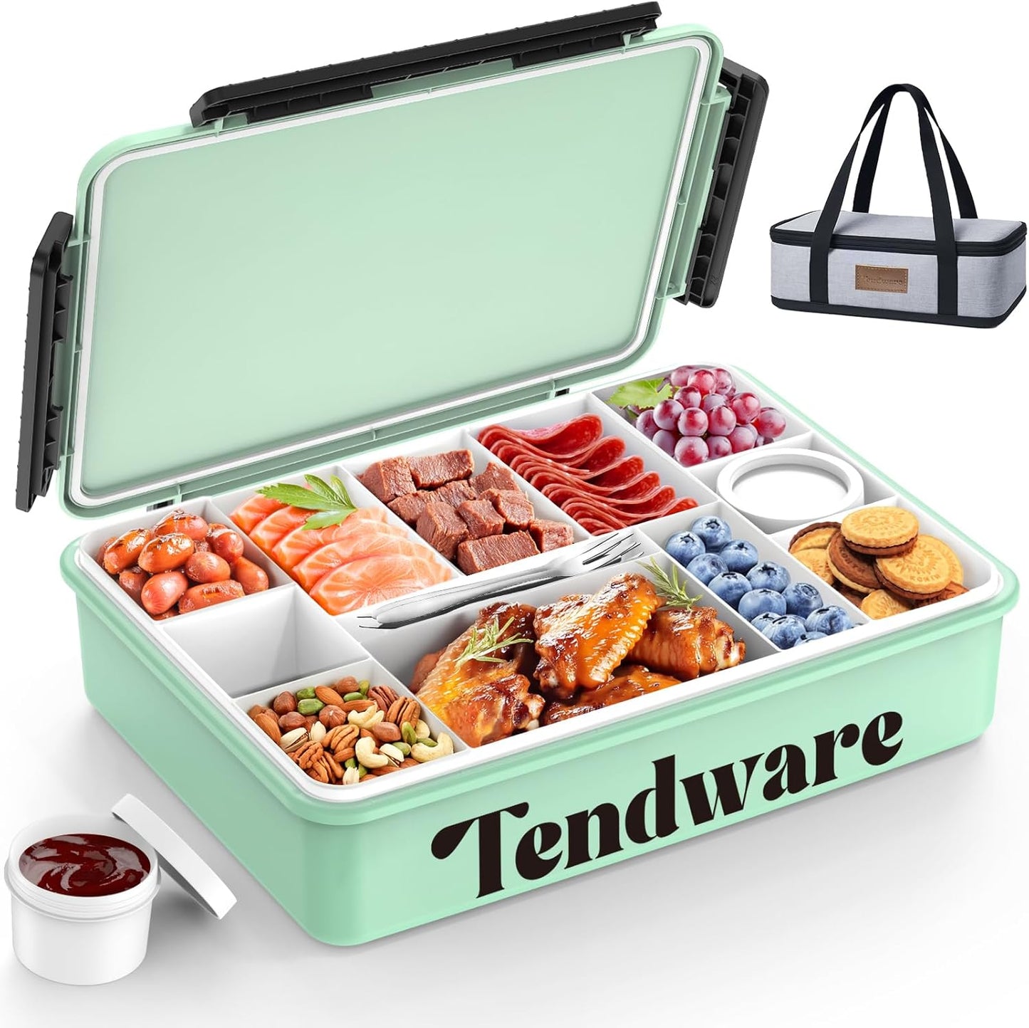 Chilled Portable Snackle Box Container with Reusable Ice Pack Bonus Insulated Bag 2Dip Container Divided Serving Tray Beach Essentials for Charcuterie Road Trip Picnic Family Party