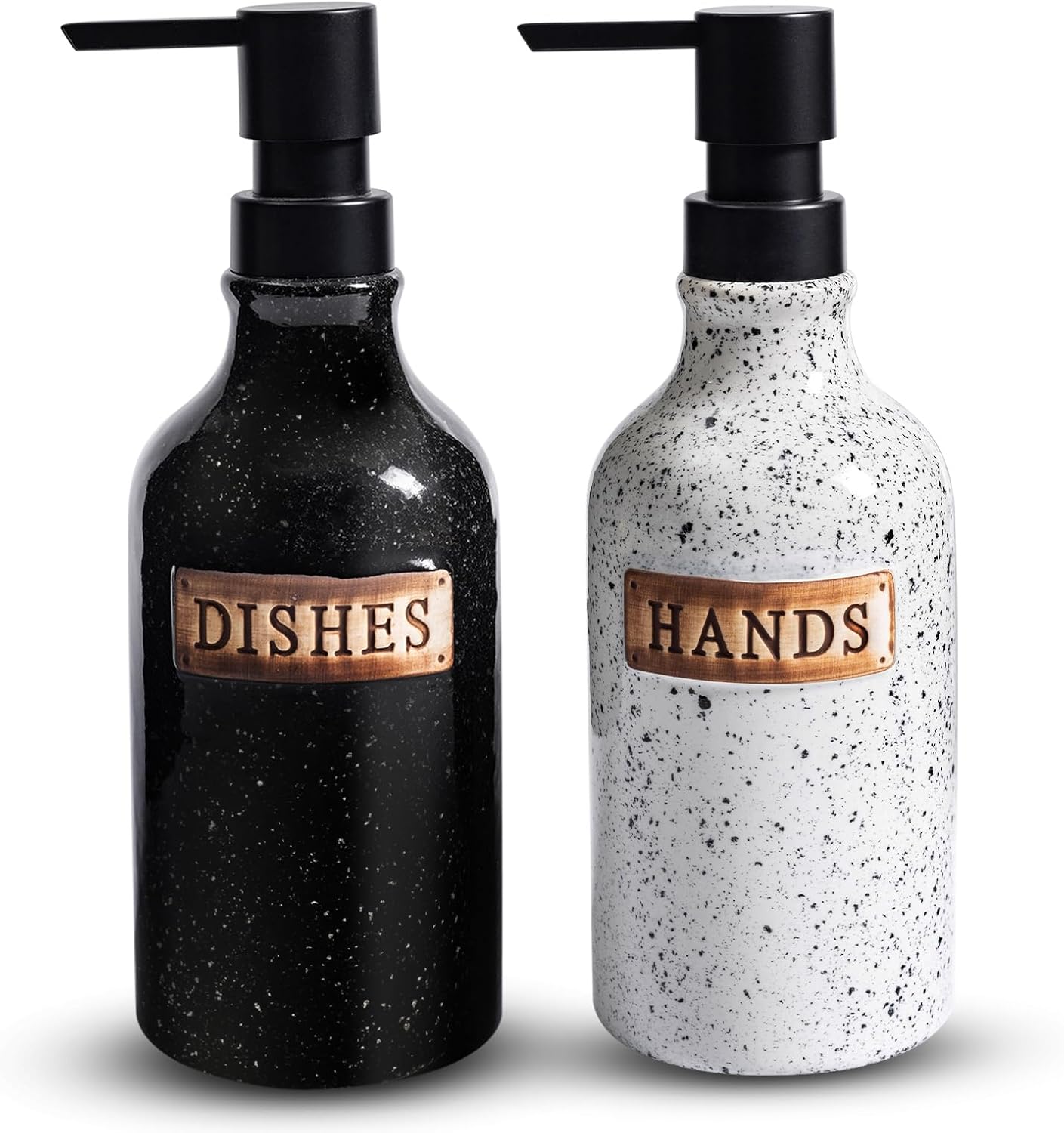 Hand and Dish Dispenser for Kitchen Sink, Ceramic Soap Dispenser Bathroom Countertop, 18 OZ Vintage Handwash Liquid Pump Dispenser for Bathroom Farmhouse Vintage Kitchen Decor