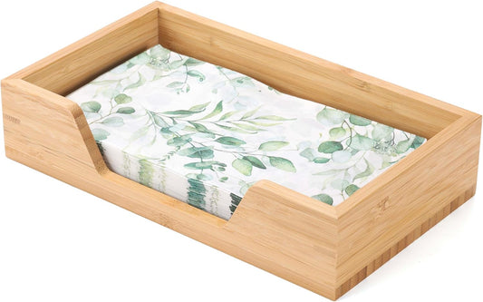 Guest Towel Napkin Holder, Bamboo Disposable Hand Towel Holder for Bathroom, Wooden Guest Towel Holder Tray with Big Side Opening, Rectangular Farmhouse Cocktail Napkin Holder