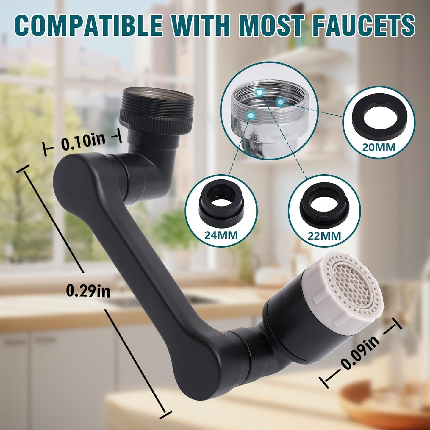 Faucet extender 1080 ° rotation, faucet extender, rotating robotic arm, suitable for bathrooms and kitchens, with 2 water flow modes for washing eyes/hair/face (Black)