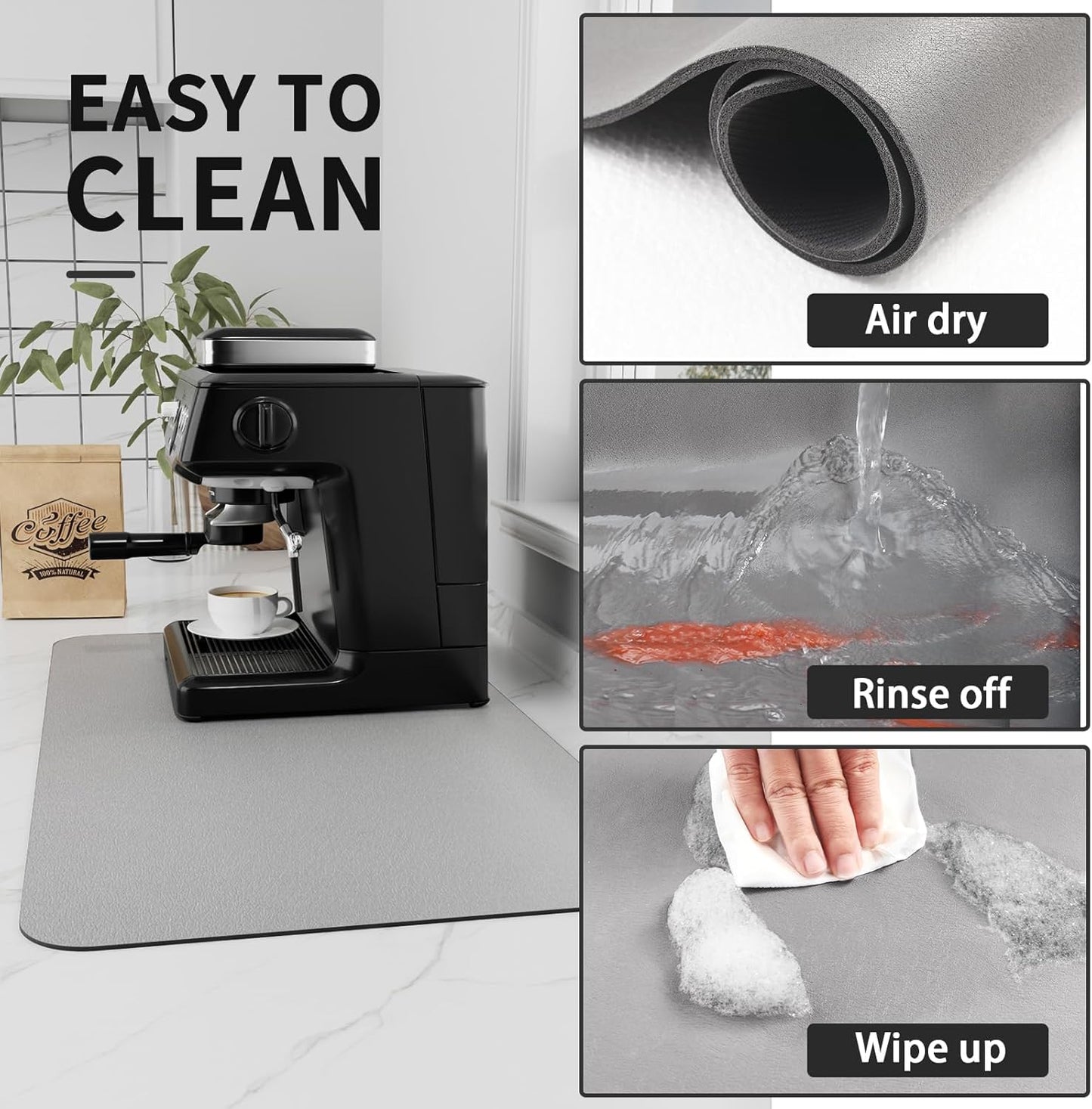Coffee Mat - Absorbent Hide Stain Rubber Backed Dish Drying Mat for Kitchen Counter - Bar Mats for Countertops Accessories Fit Under Coffee Maker Espresso Machine