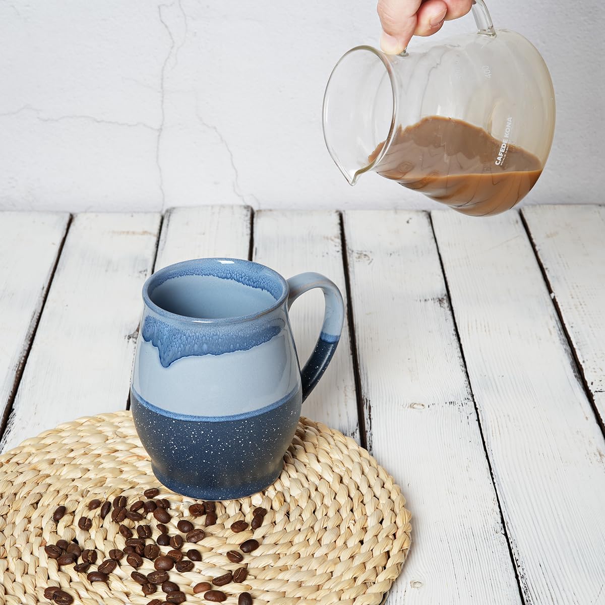 Bosmarlin Extra Large Ceramic Coffee Mug, 25 Oz, Dishwasher and Microwave Safe, Oversized Big Tea Cup for Office and Home, Reactive Glaze (Blue)