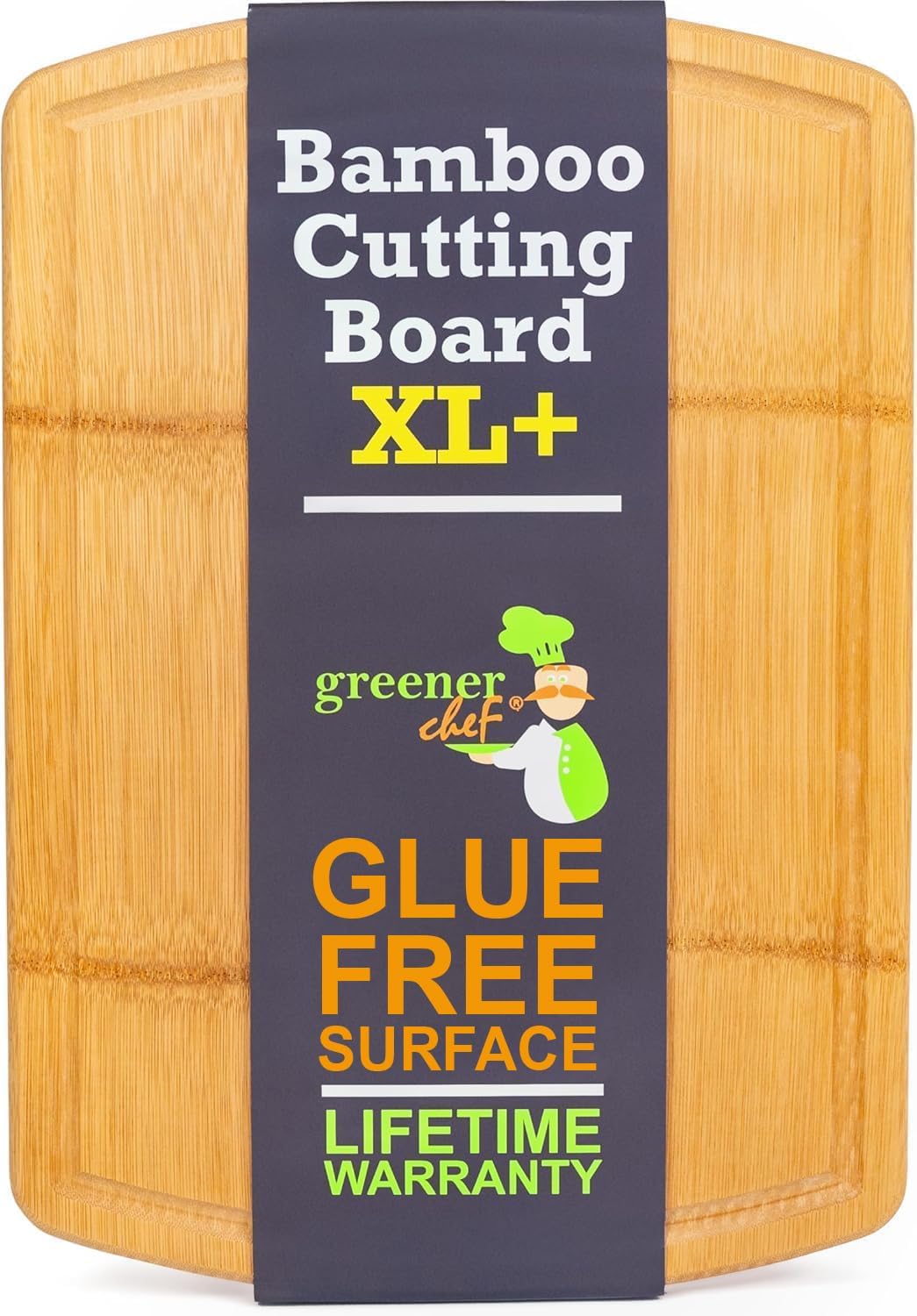 Greener Chef 20 Inch Bamboo Cutting Board Featuring Super-Sized Glue-Free Surface™ – Heavy Duty Butcher Block for Safe Meal Prep, Chopping & Carving with Lifetime Replacements