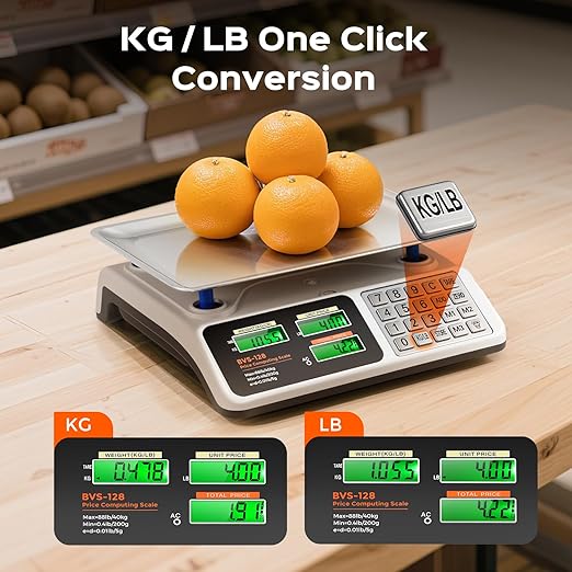 Bonvoisin Price Computing Scale 88lb/40kg Commercial Food Scale with Stainless Steel Platform & Keys, Dual LCD Display Backlight for Meat, Produce, Deli, Farmers Market, Retail（Not for Trade）