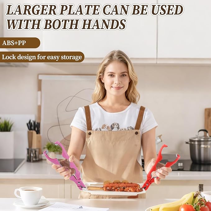 3-in-1 Hot Plate Gripper, Multi-Angle Anti-Scald Bowl Holder Clip & Hot Plate Grabber Tool with Lock, Multi-Purpose Tongs for Kitchen