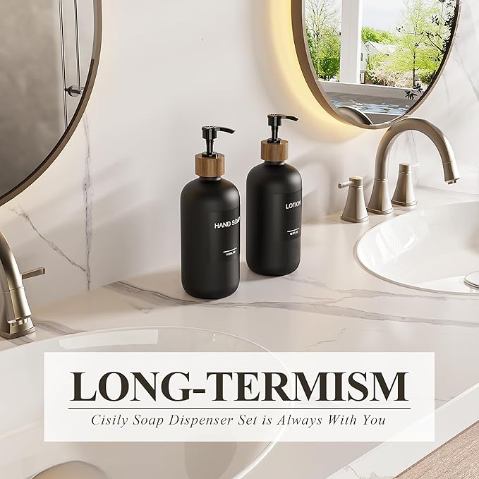 Cisily Dish Soap Dispenser Set 2 Pack 16.9oz Black Glass Bottle, Dish Soap Dispensers, Vintage Hand and Dish Soap Dispensers Set