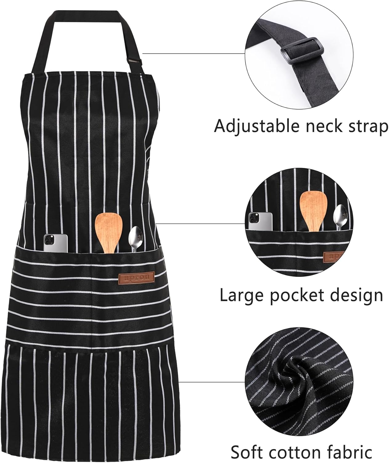 2 Pack Cooking Aprons Adjustable Bib Apron for Women with 2 Pockets, Kitchen Restaurant Men Chefs Aprons