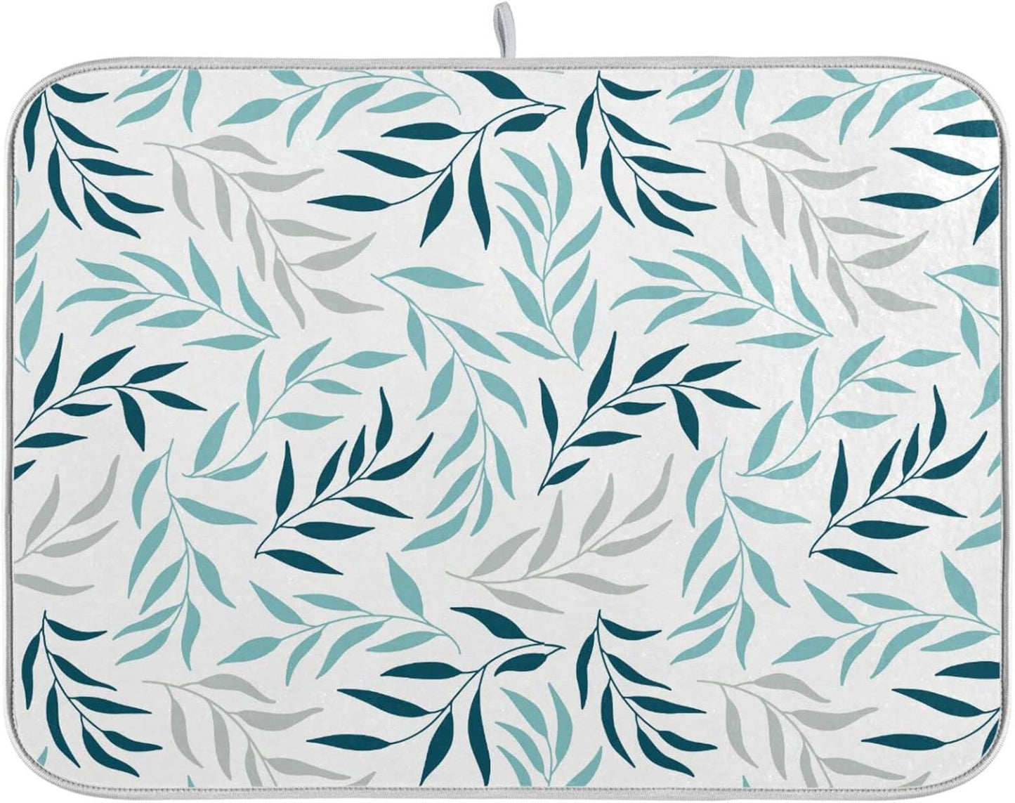 Blue Grey Olive Leaves Dish Drying Mat for Kitchen Counter Absorbent Microfiber Drying Pad, Large 18x24 in, Reversible Drainer Mats