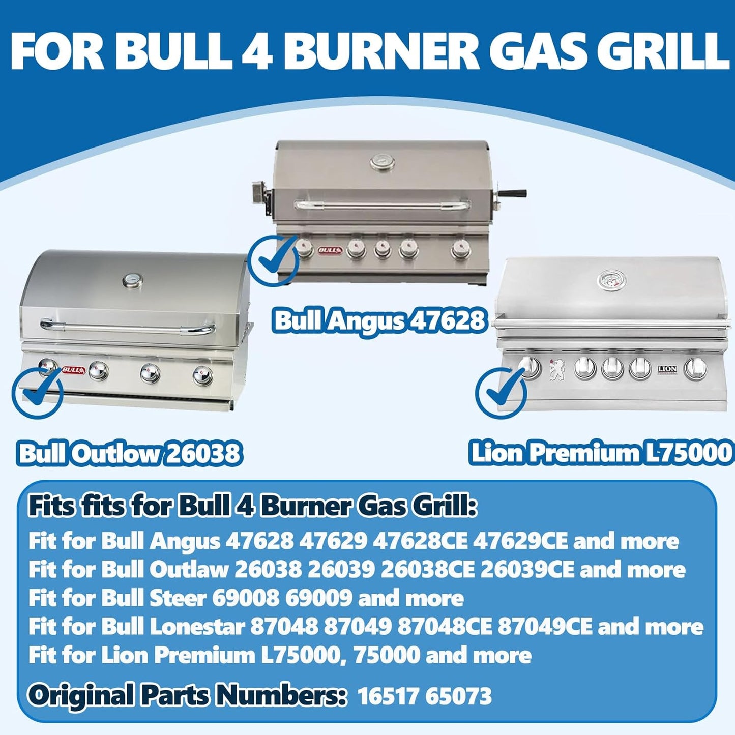 SafBbcue 16517 Cooking Grates for Bull 4 Burner Grill Replacement Parts Bull Angus 47628 47629 47628CE 47629CE Bull Steer 69008 69009 Bull Outlow 26038 26039 Lion Premium 75000