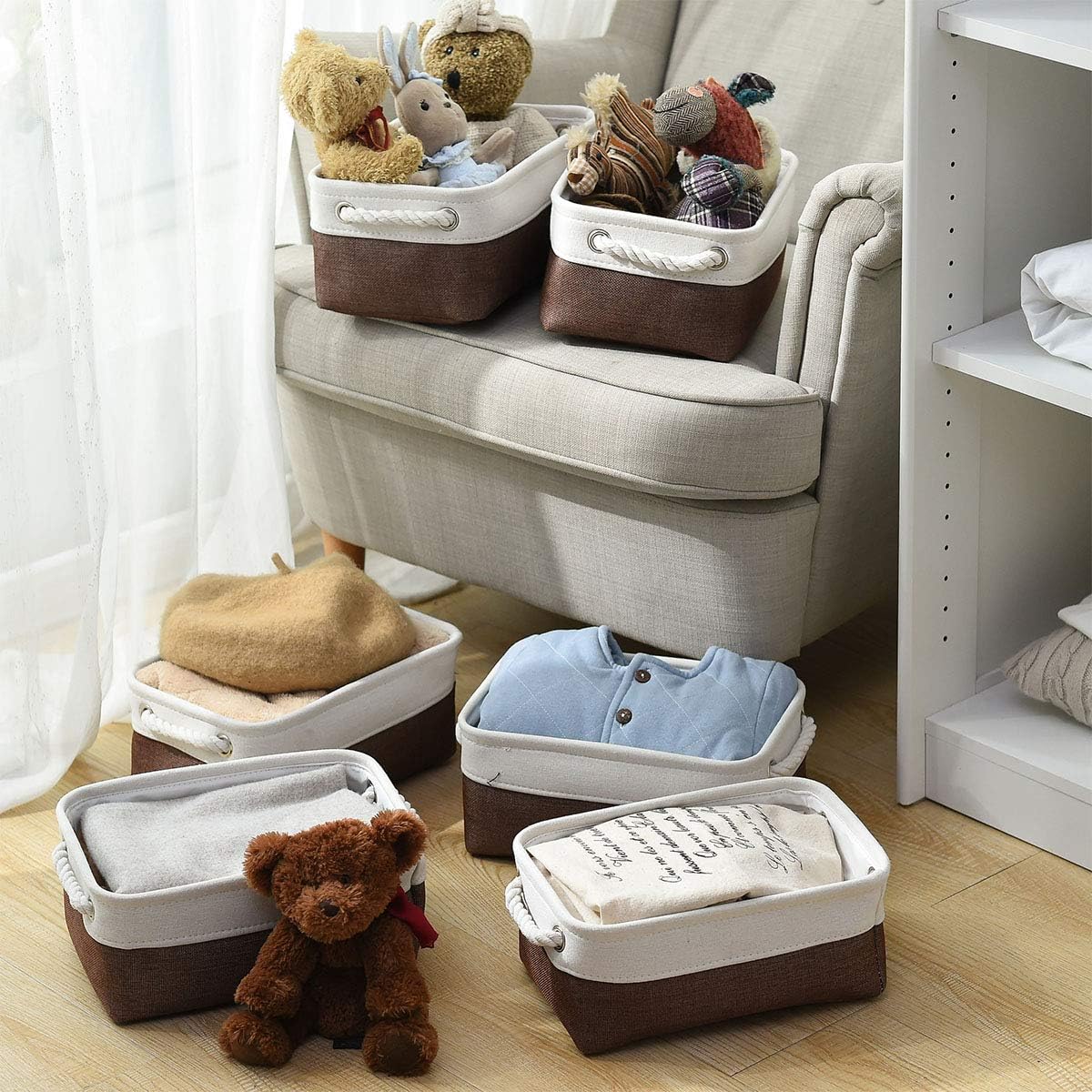 Small Storage Baskets for Shelves,Fabric Storage Baskets for Closet,Rectangular Collapsible Baskets for organizing Clothes,Books,Gifts