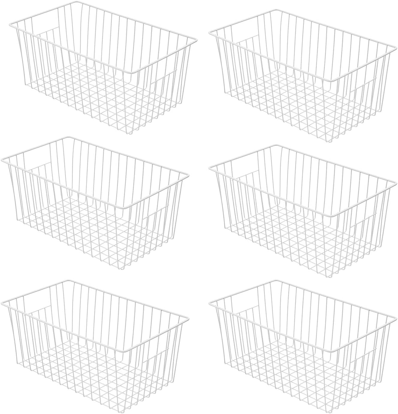 16inch Farmhouse Freezer Wire Baskets Organizer Storage Bins Large Organizer Baskets with Handles for Storage, Office, Kitchen, Pantry, Cabinet, Closets - Set of 6 (White 6)