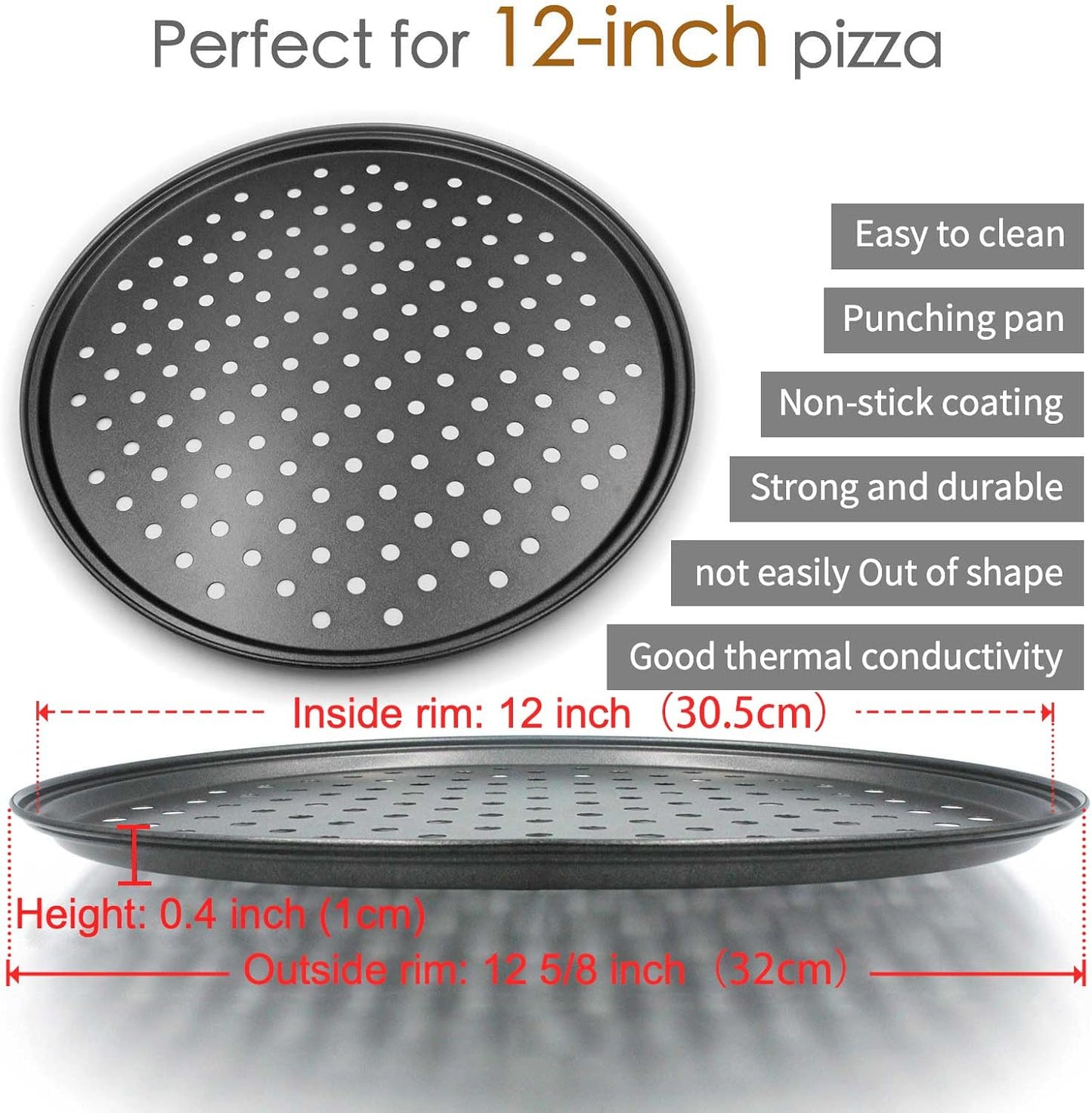 Handook Pizza Pan for Oven, Nonstick Pizza Pans, Carbon Steel Pizza Pan with Holes, Pizza Baking Pan for Oven Baking Supplies, for Home Baking Kitchen Oven Restaurant (12 Inch)