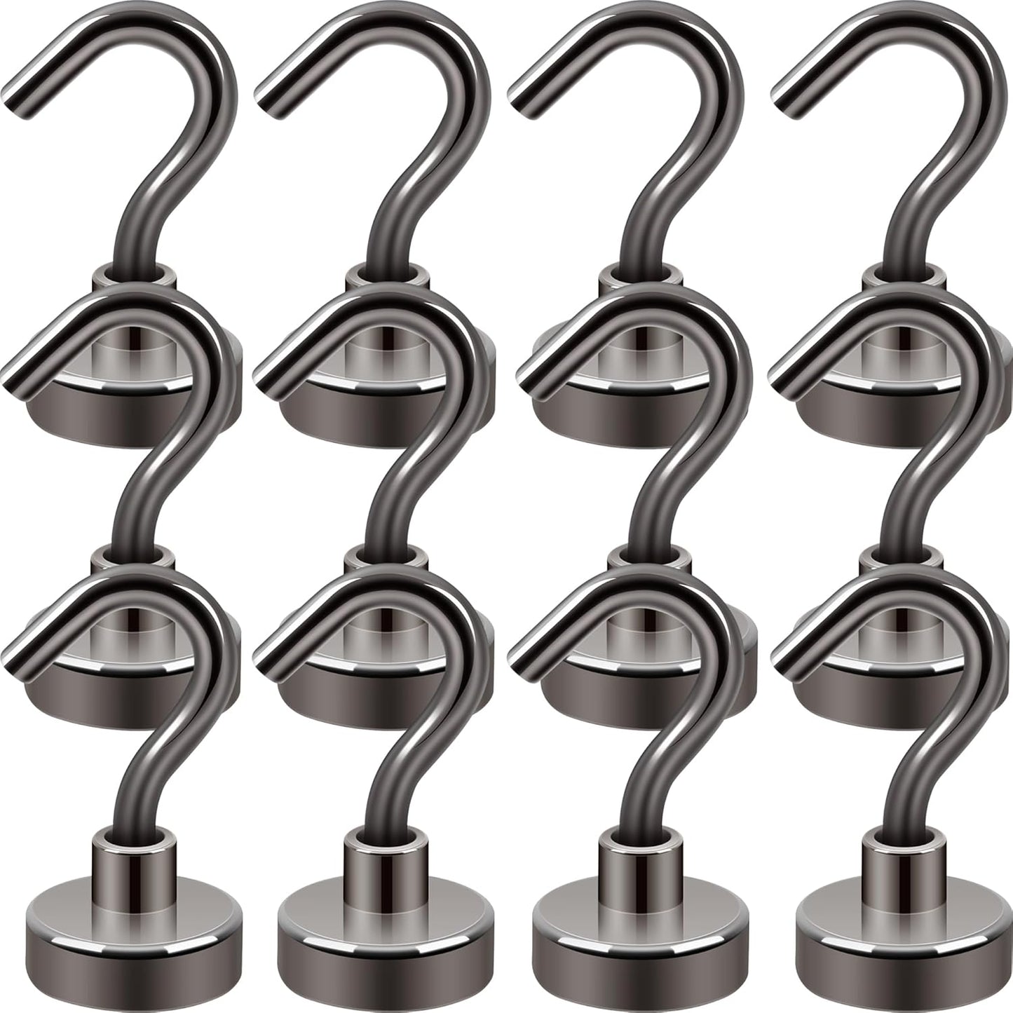Neosmuk Magnetic Hooks, Cruise Ship Essentials, 30lb+ Heavy Duty Magnetic Hooks for Cruise Cabins, Refrigerator, Grill, Hanging, and Travel | Extra Strong Must-Haves Magnet Hook(Gunmetal,Pack of 12)
