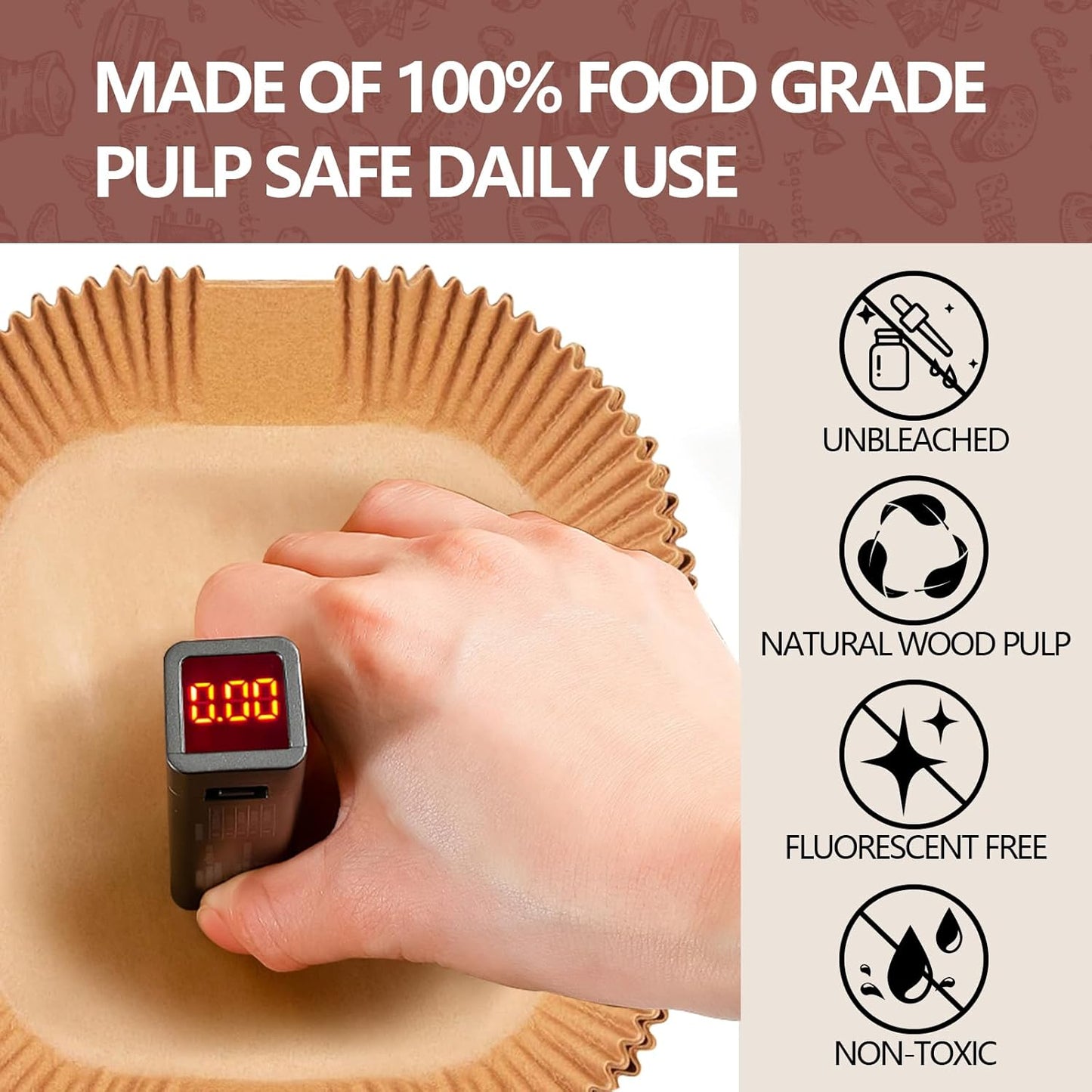 UBeesize 9-Inch Air Fryer Parchment Liners - 125 Pack, Square Non-Stick Disposable Paper Sheets for Microwave & Air Fryers, Unbleached Baking Sheets (8-Inch Base)