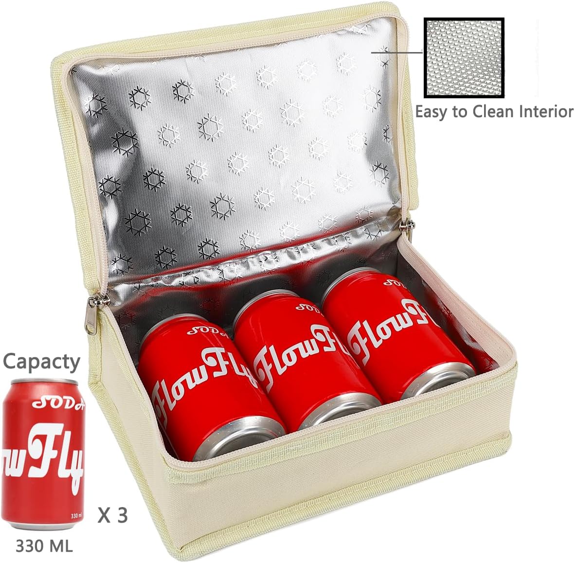 FlowFly Small Insulated Lunch box Portable Soft Bag Mini Cooler Thermal Meal Tote Kit with Handle for Work & School, Beige