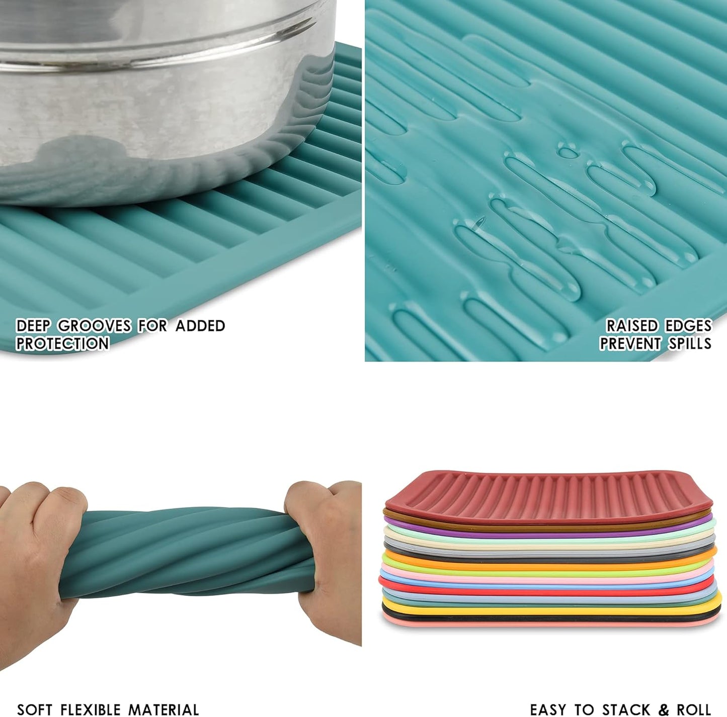 Smithcraft Silicone Trivets Mats for Dishes and Pots, Countertop, Table Hot Pads - Spoon Rest, Drying Mats Set of 2 (Mint Green)