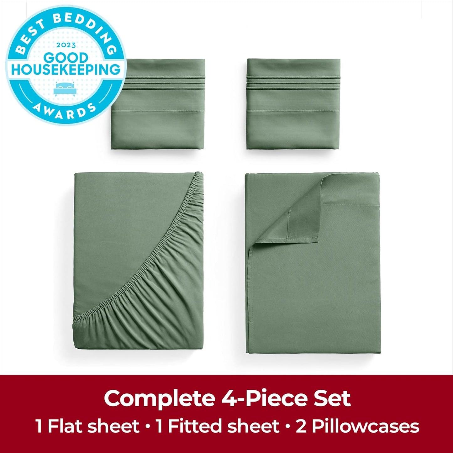 Mellanni Extra Deep Full Sheets - 4 PC Iconic Collection Bedding - Hotel Luxury, Ultra Soft, Cooling Bed Sheets - Wrinkle, Fade, Stain Resistant (Full, Sage)