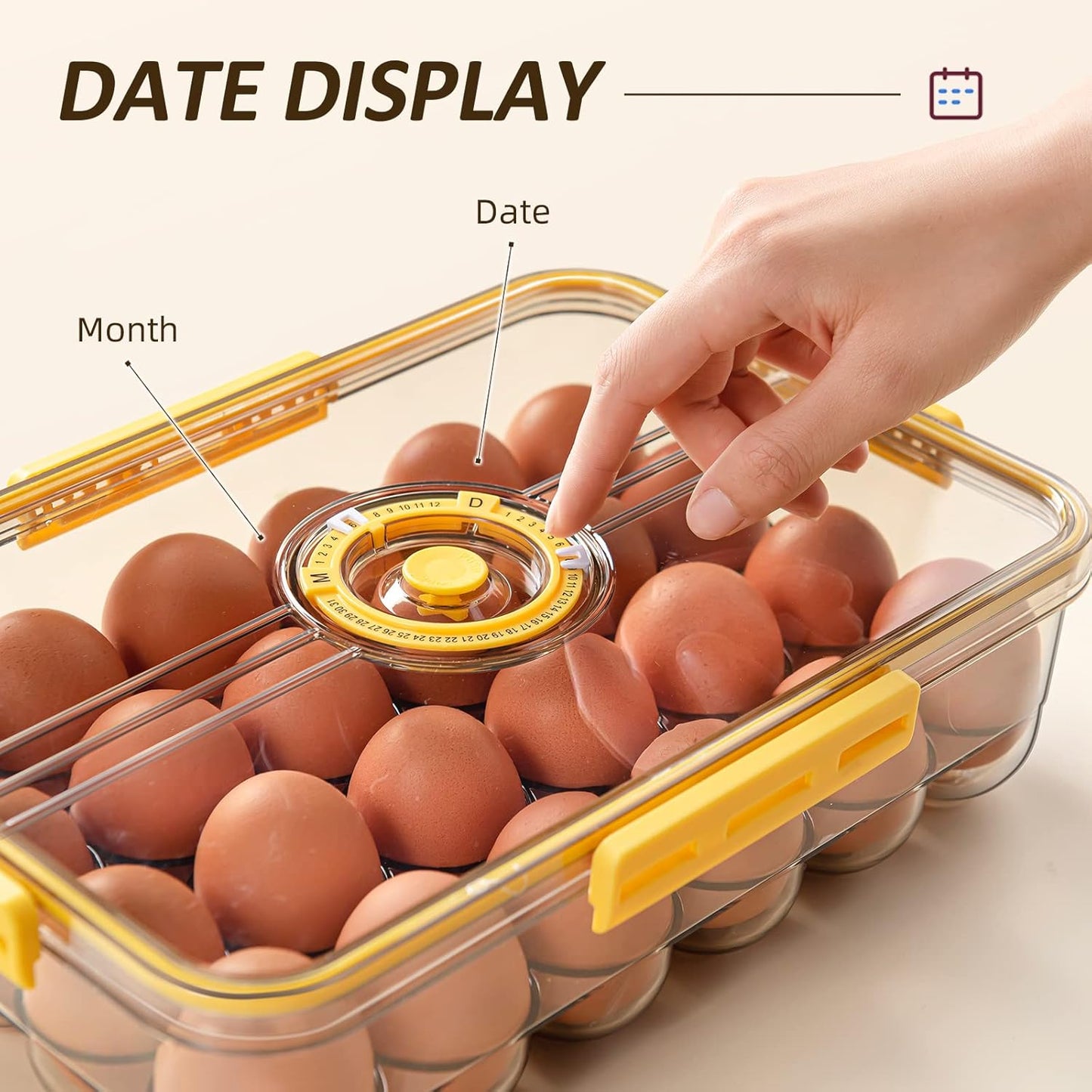 CottonColors Egg Holder for Fridge - 24 Egg Plastic Refrigerator Organizer - Stackable Storage With Lids