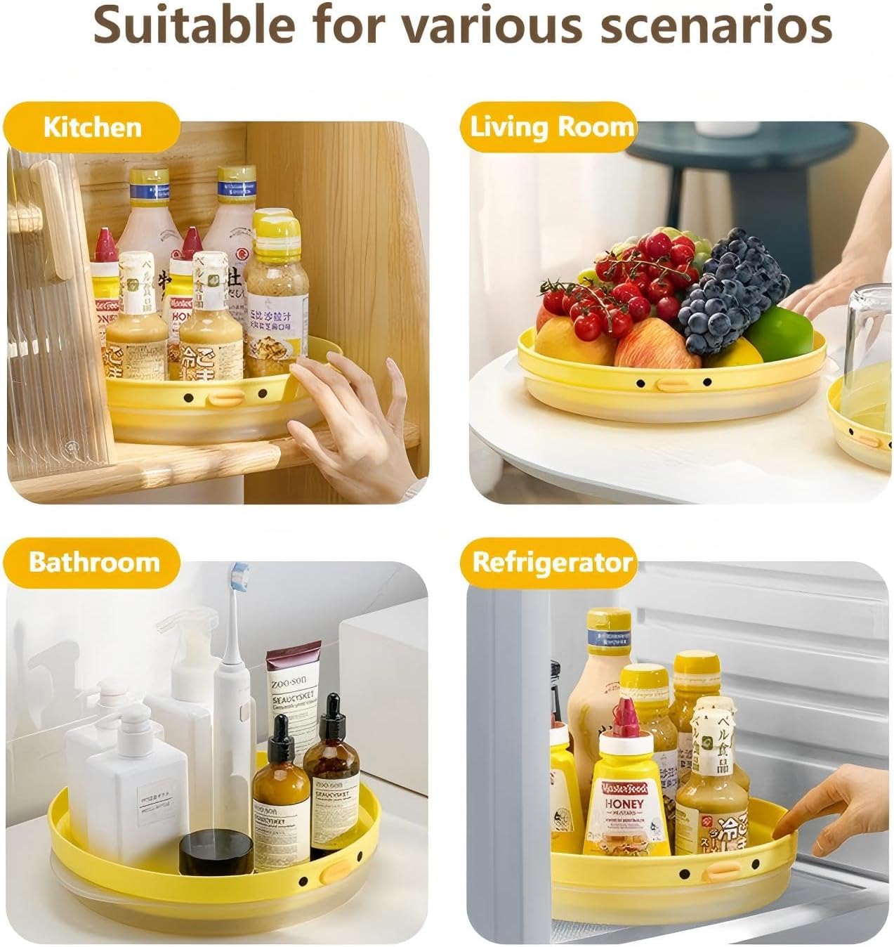 11.8 Inch Lazy Susan Turntable, 360-Degree Rotating Tray with Non-Slip Base, Creative Organizer for Spice Rack, Countertop, Cabinet, Pantry, as Decorative Display for Living & Dining Room