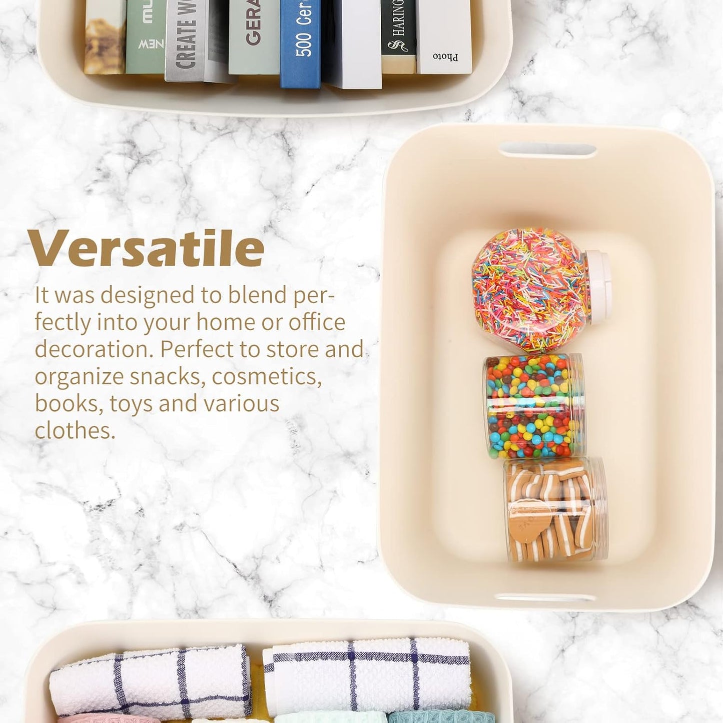 Zopeal Plastic Storage Bins 10 Pcs White Pantry Organizer Bins Small Baskets Storage Containers for Home Kitchen (14 x 10.5 x 6.4 Inch)