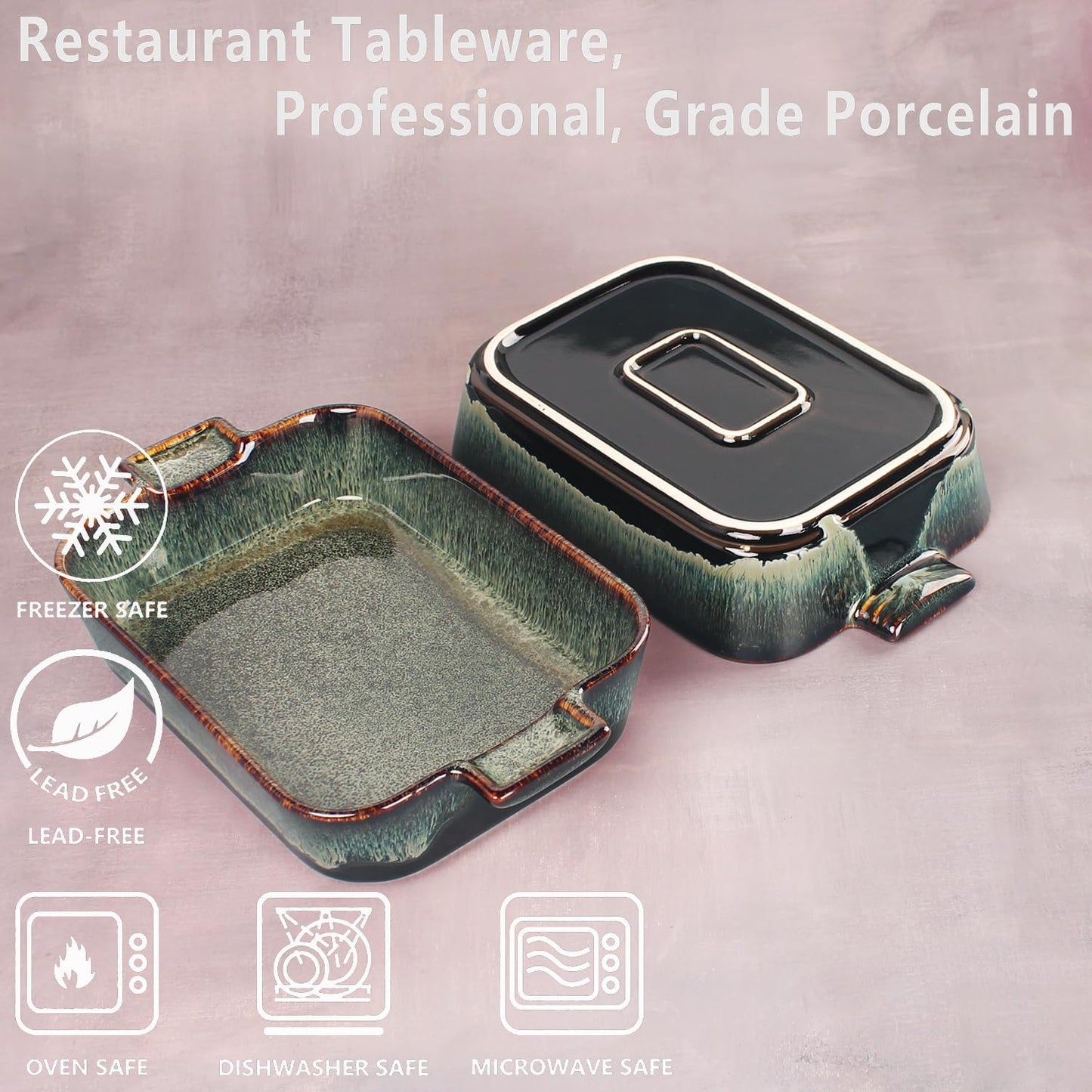 Ceramic Casserole Baking Dish - 1.4 Quarts Baking Dish for Oven, Lasagna Pans, Oven Safe Durable Bakeware for Kitchen Home Decor, Banquet and Dinner, Rectangular 1 pieces 10 x 7 Inch