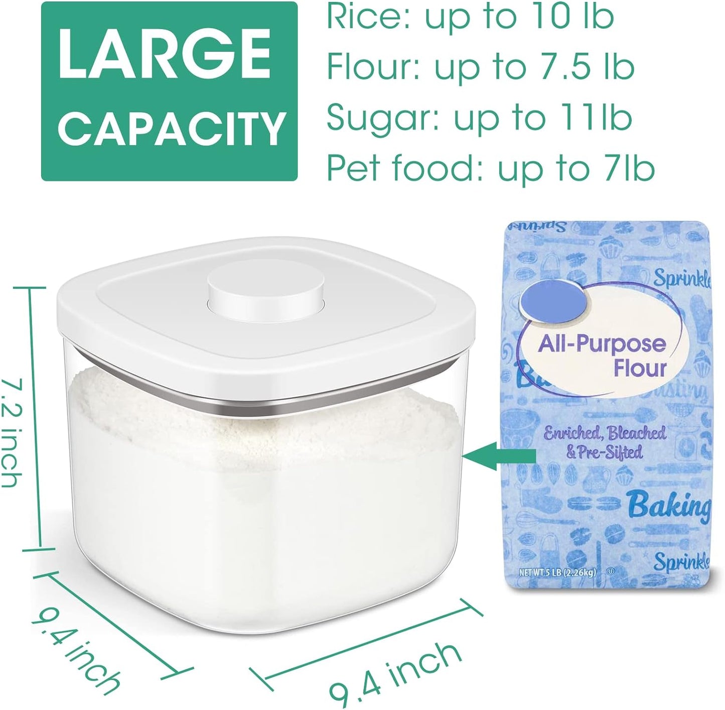 Airtight Rice Container 10 Lbs, Clear Plastic Food Storage Container Bin For Flour Sugar, Dry Food Holder with Easy Locking Lid for Kitchen Pantry Organization and Storage