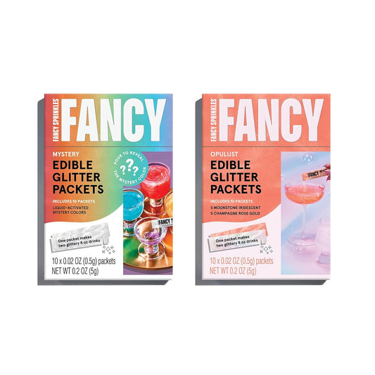 Fancy Sprinkles VIP Set (Opulust and Mystery) Edible Glitter Packets Portable & On-The-Go for Sparkling Drinks, Champagne, Cocktails, Wine, Beer, & more. (2 Pack)