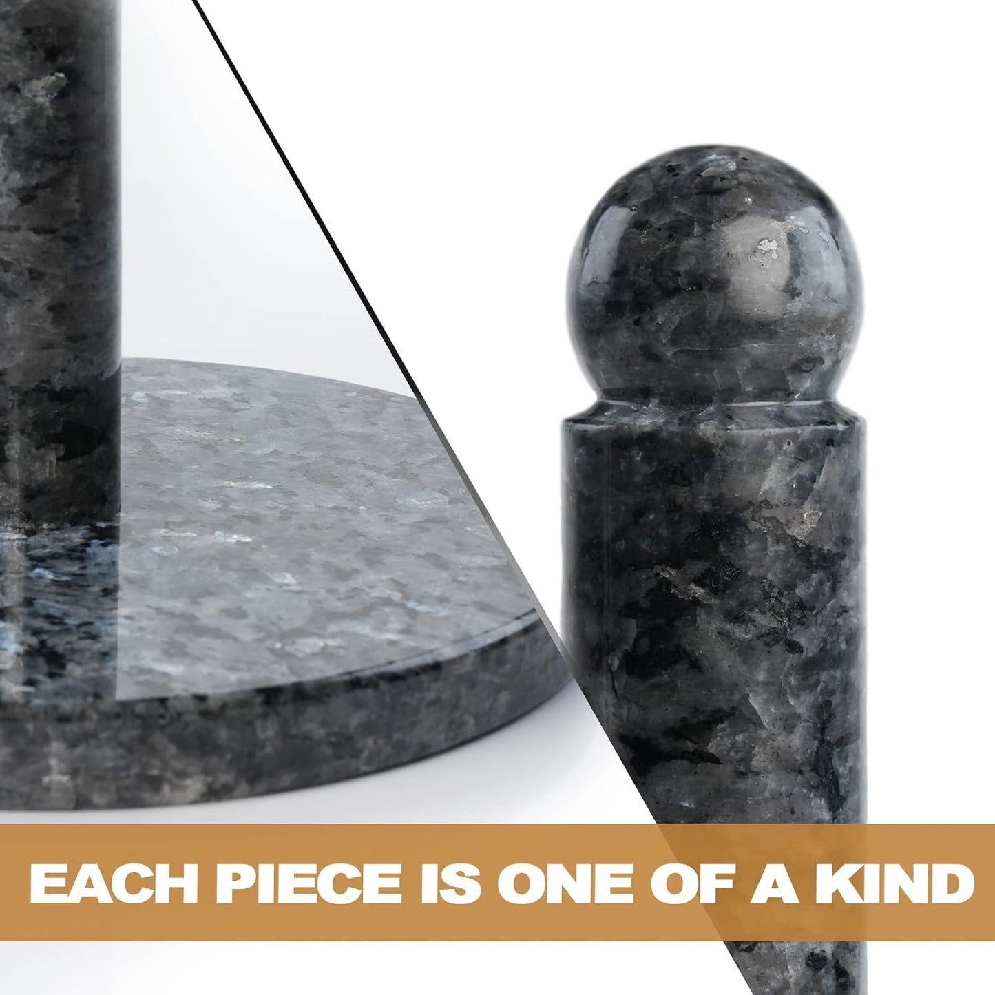 Koville Norwegian Natural Granite Paper Towel Holder Countertop, Genuine Stone Paper Towel Holder Stand for Kitchen Organization/Storage, Fit for Standard or Jumbo-Sized Rolls(Blue Pearl)