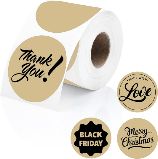 Perco Light Brown 2-inch Round Circle Thermal Sticker Labels - 300 Labels/Roll, Direct Thermal Printer Compatible, Permanent Adhesive, Vibrant Colors, Strong Hold, Perforated for Easy Use—Made in USA