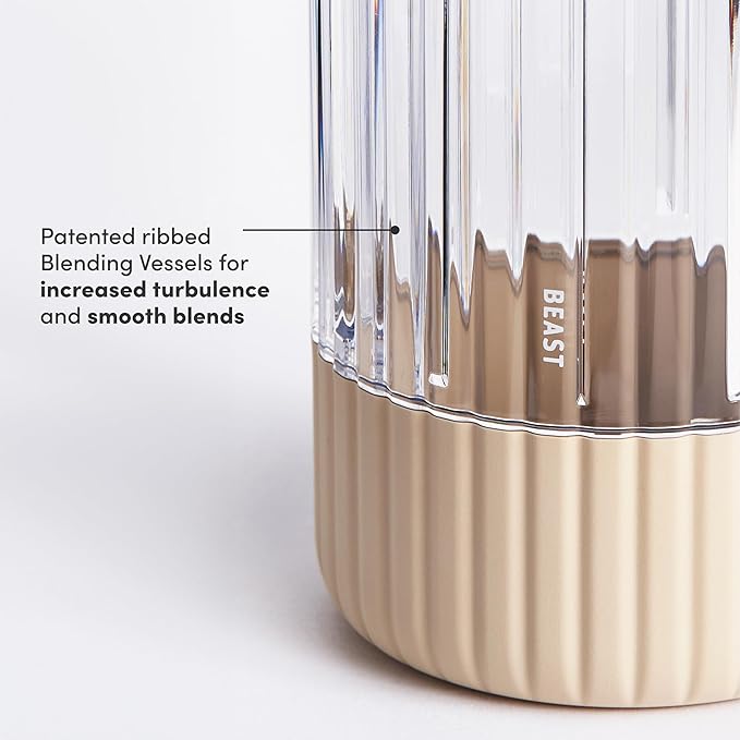 Beast Mega 1200 | Premium Countertop Blender | Smoothies, Shakes, Sauces, Dips, Soups | Blends Ice and Frozen Fruit | Includes Extra Lids and Straw System | 1200W | (Sand, 120V)