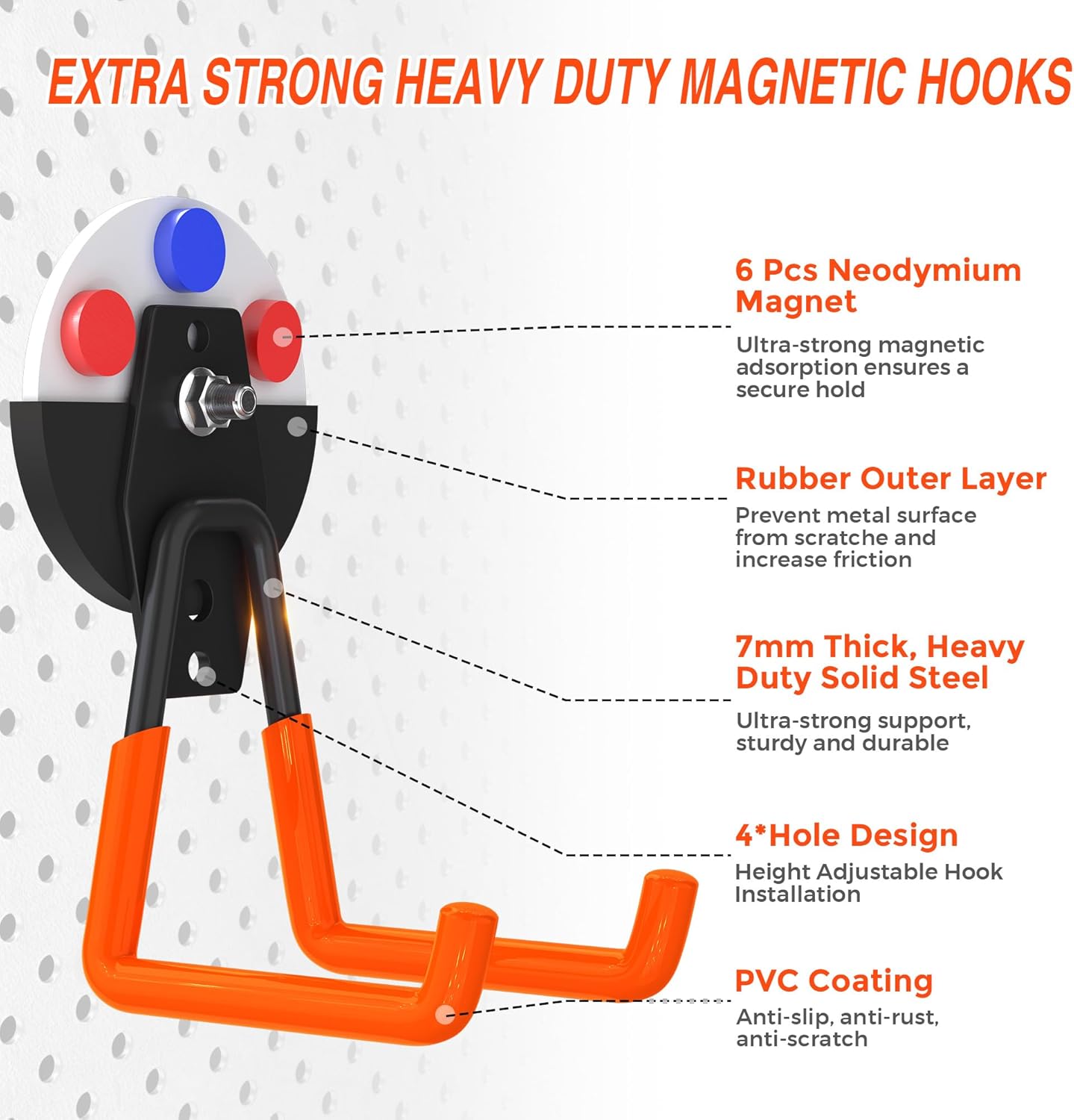 3Pcs Large Magnetic Hooks Heavy Duty for Garage, Magnet Hooks for Hanging Heavy Duty, Strong Magnet Storage Hooks for Hanging Garage Tools& Garden Tools