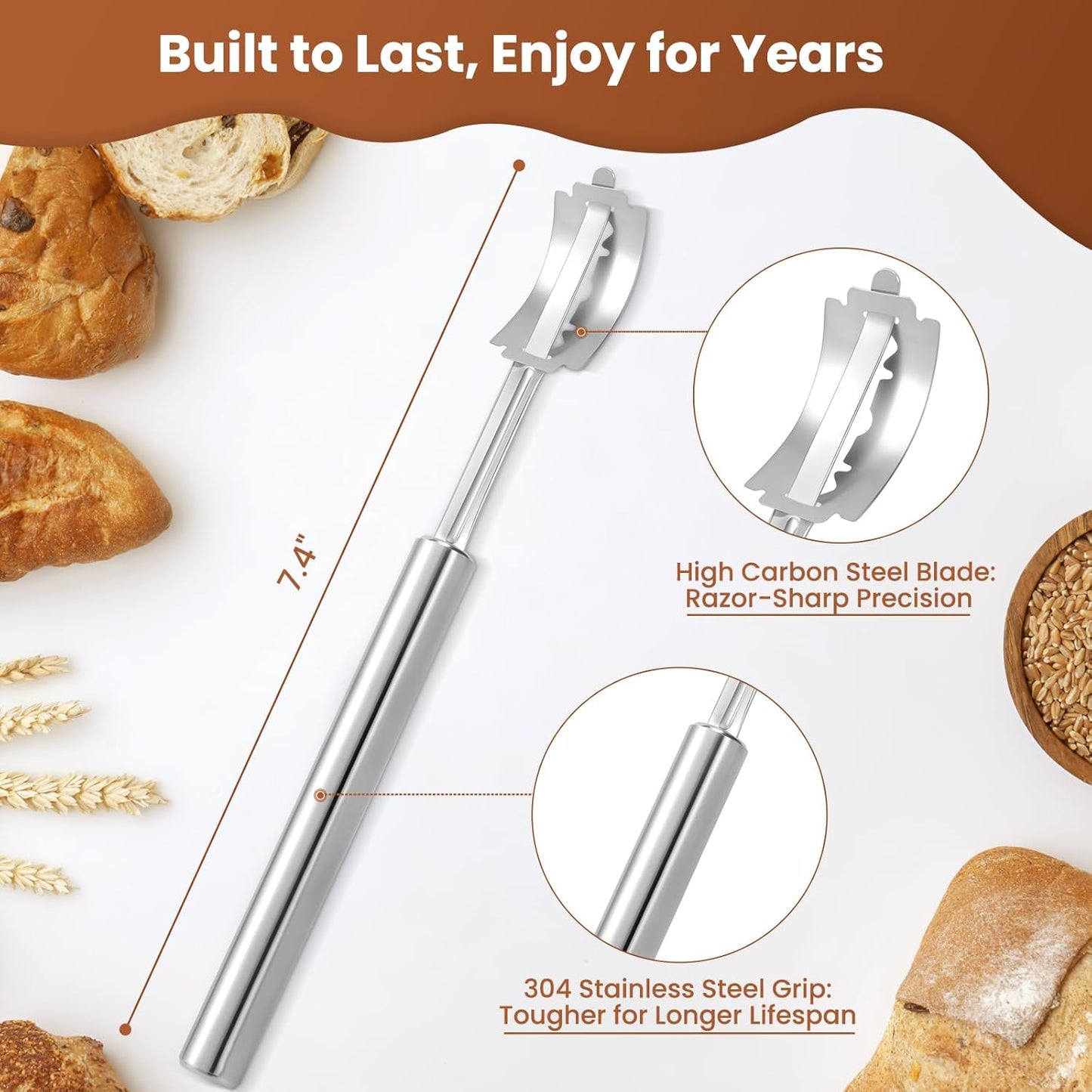 Bread Lame, Professional Sourdough Scoring Tool, Hand Crafted Bread Scoring Knife with Stainless Steel Handle, Premium Dough Slashing Cutter Tool with 15 Razor Blades, Gift for Bakers (Men/Women)