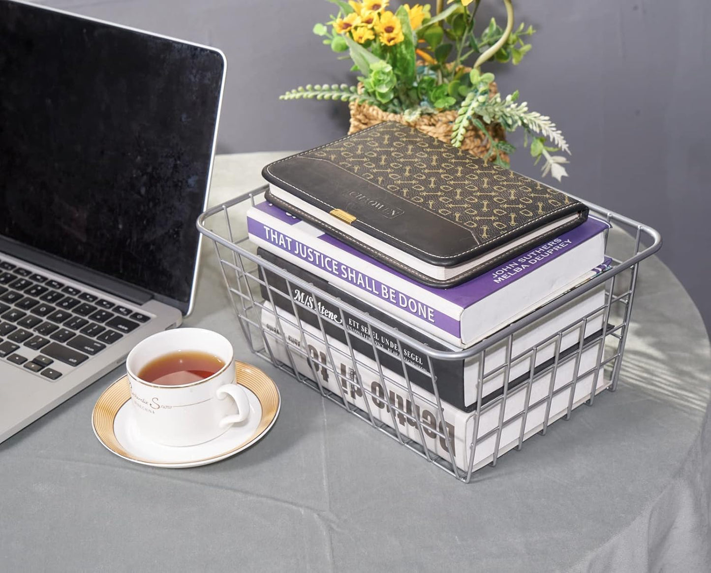 Wire Kitchen Storage Basket 4 Packs,Perfect Pantry Organization Accessories Baskets,Laundry Basket,Countertop Organization,Suitable for Kitchen,Bathroom,Bedroom,Tabletop,Rose gold