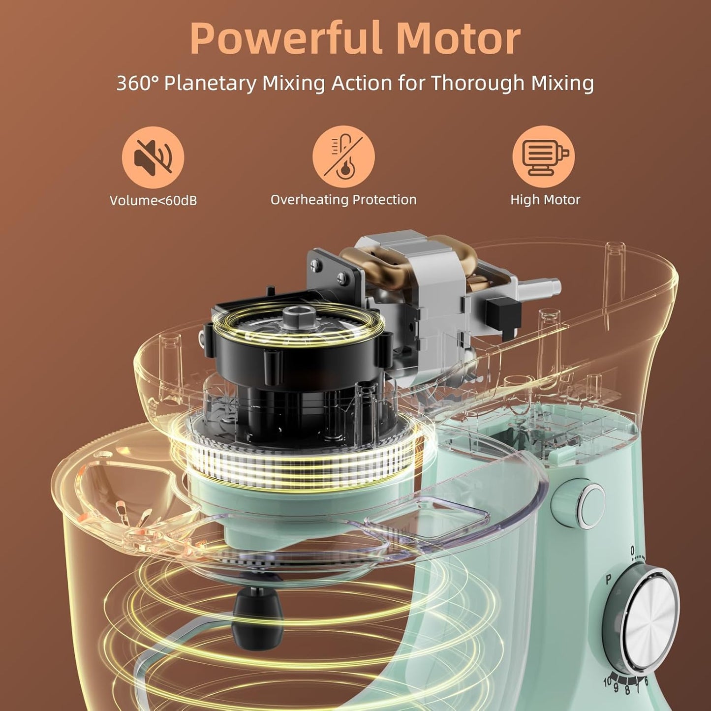 Electric Stand Mixer,10 Speeds 660W Tilt-Head Food Mixer, 3-IN-1 Kitchen Mixer for Daily Cooks with 6.5 QT Bowl,Dough Hook, Beater, Whisk (Agave Green)