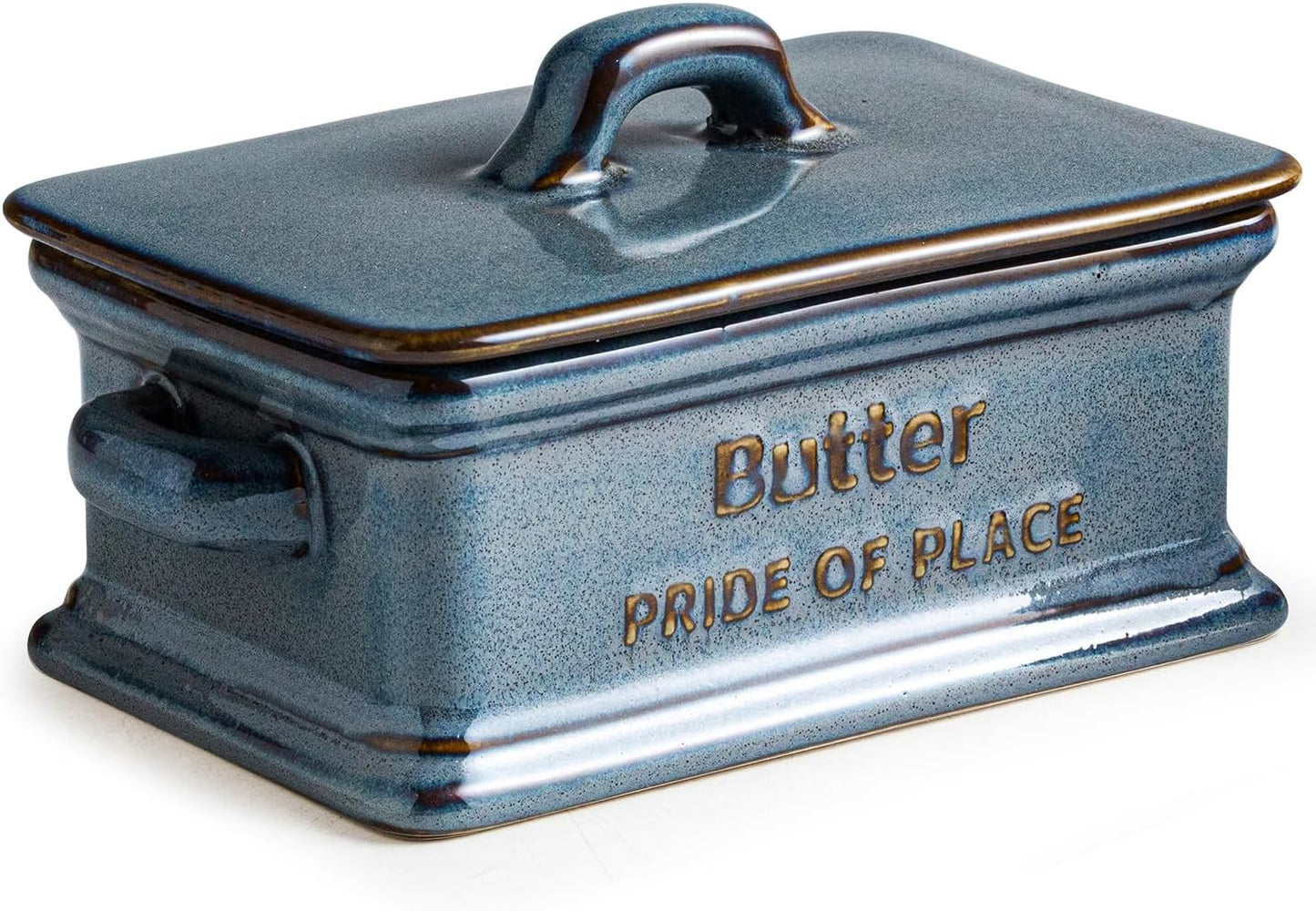 Butter Dish with Lid, Porcelain Butter Dish for Countertop Large Butter Keeper Butter Holder Container for East West Coast Butter, Blue