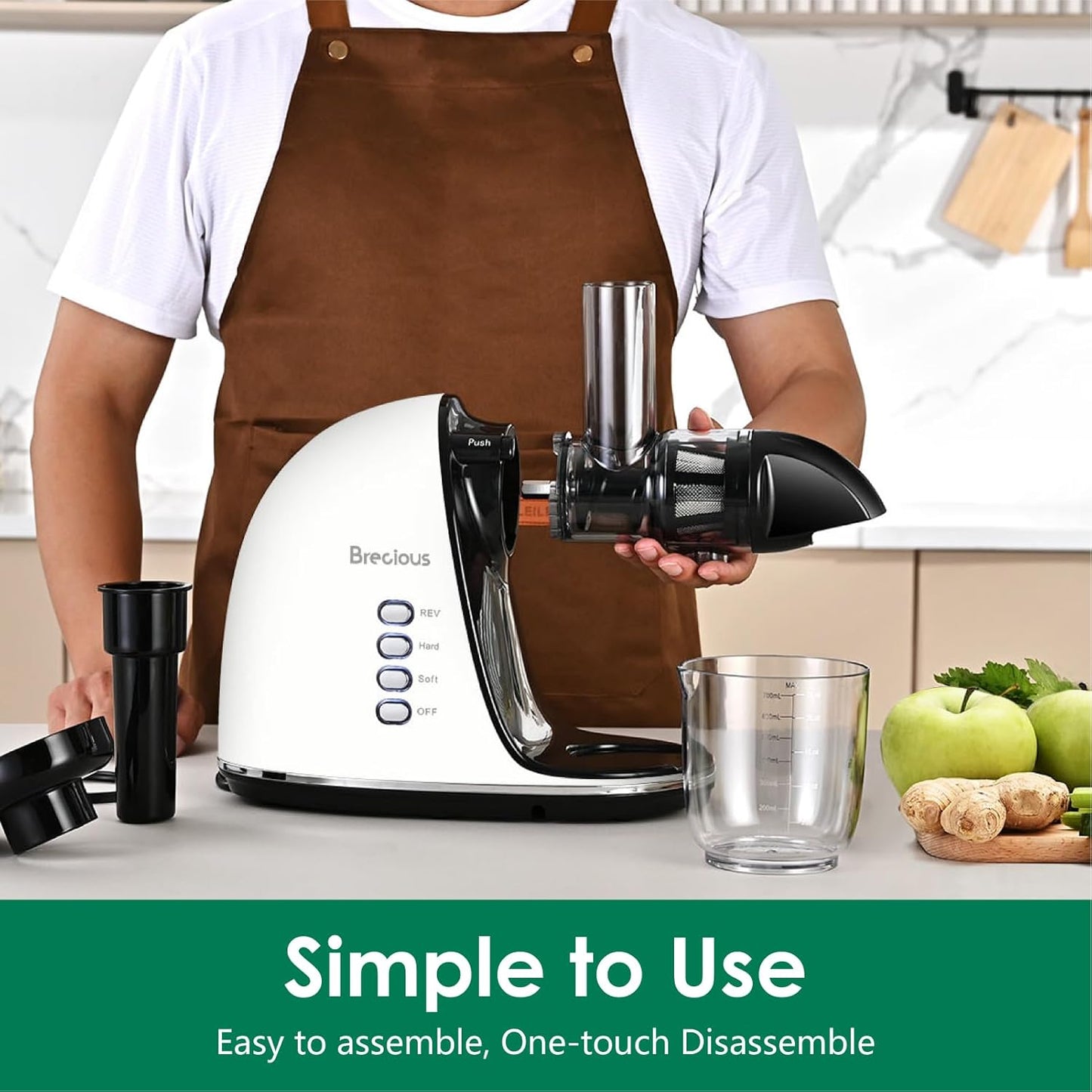 Slow Masticating Juicer,Brecious Cold Press Juicers with 2 Speed Modes & Quiet Motor,Juicers Machines Vegetable and Fruit with Reverse Function,Celery Juicer,BPA-Free,Easy to Clean (White)