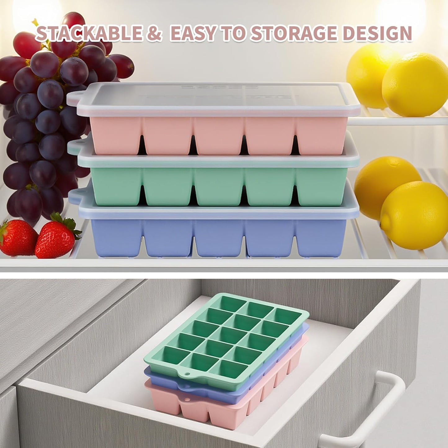 Silicone Ice Cube Tray 3 Pack, HANCELANT Ice Cube Mold, Ice Trays for Freezer with Lid for Whiskey, Baby Food, BPA Free, Easy Release