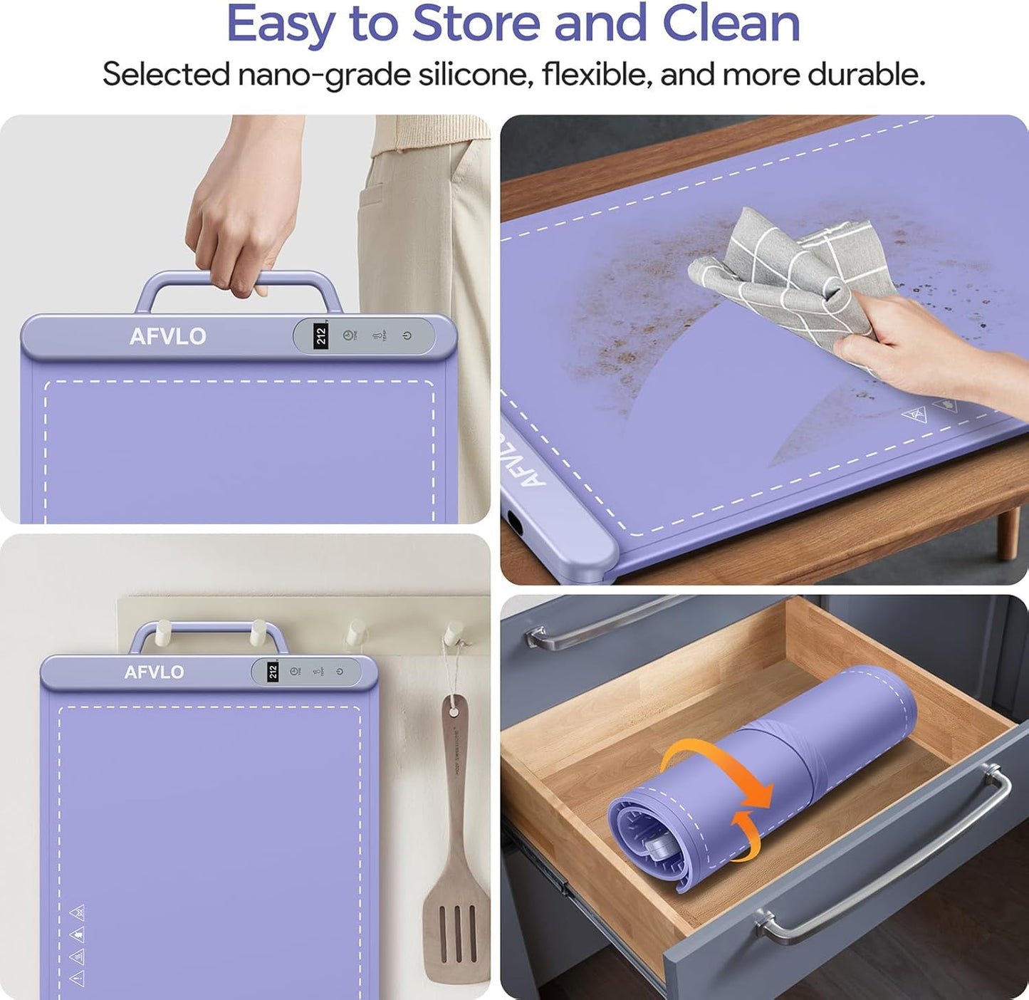 Electric Food Warming Mat with Adjustable Temperature, Upgrade High-tech Graphene Heating Film, Fast Full Surface Heating Mat, Roll Up Food Warmers for Parties Buffet (Purple)