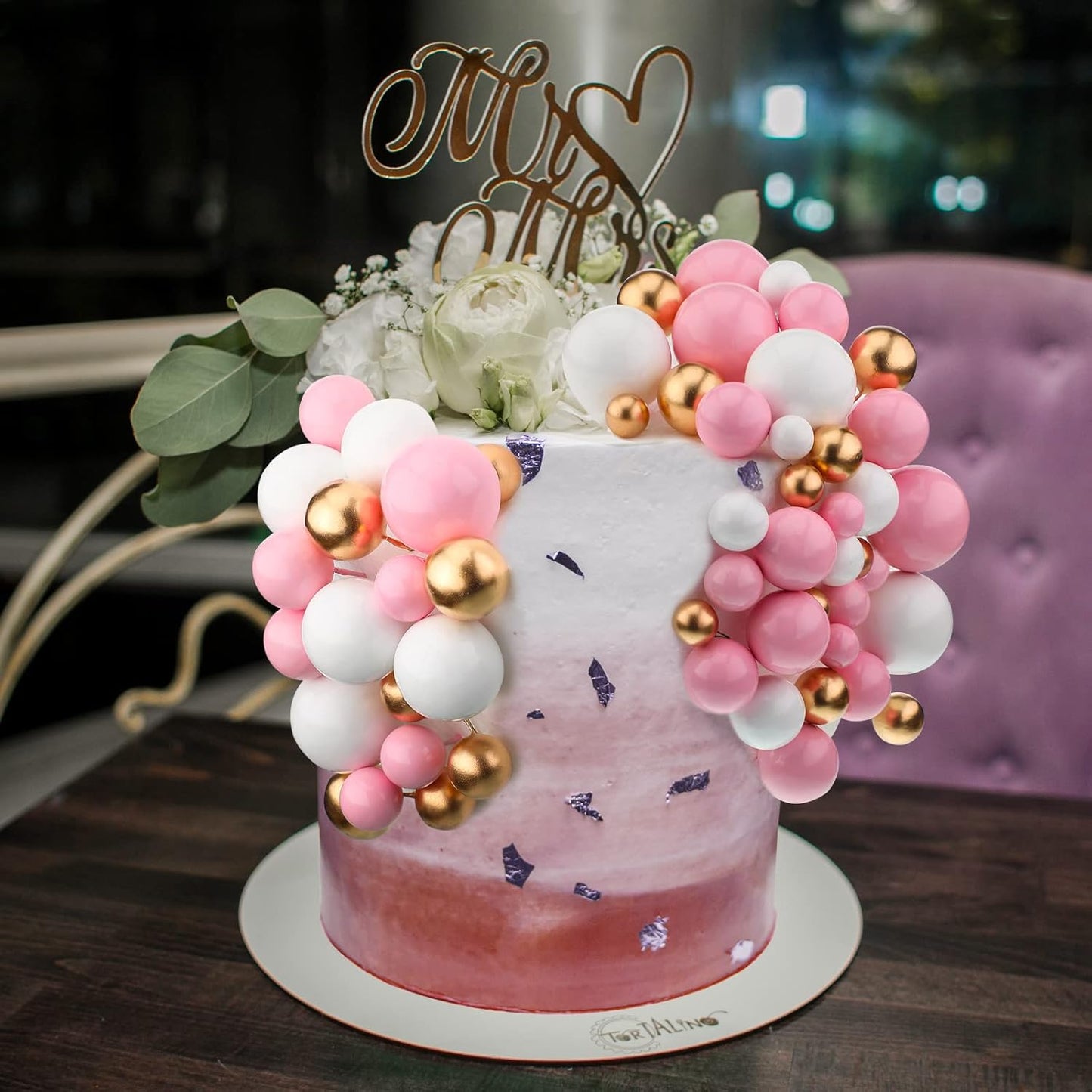 108 Pcs Balls Cake Topper DIY Cupcake Insert Foam Balloons for Cake Baking Wedding Anniversary Birthday Decoration(Pink, White, Gold,Multi Sizes)
