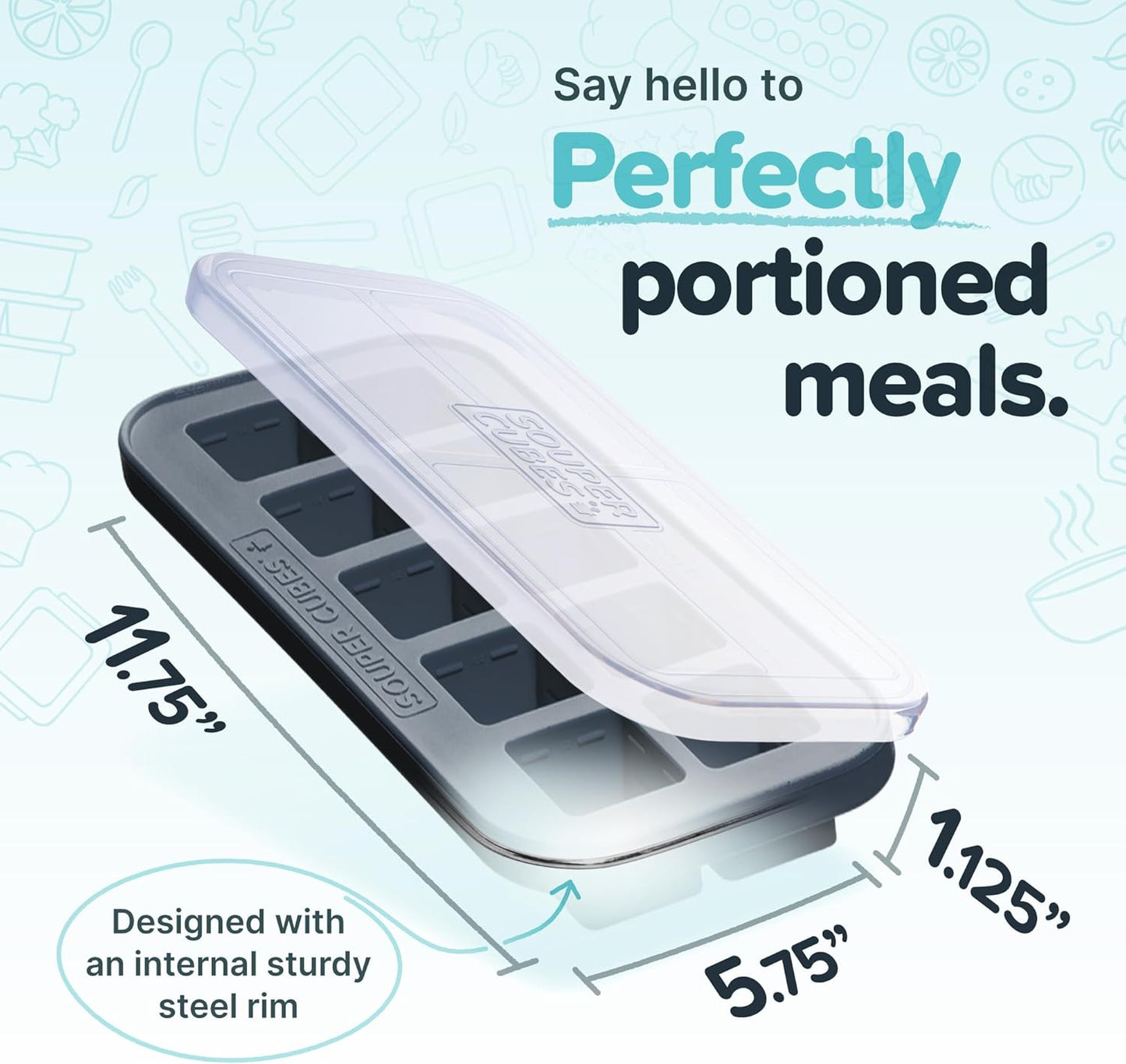 Souper Cubes 2 Tbsp. Silicone Freezer Molds - Perfect for Storing Garlic, Herbs, Ginger, Pesto, Tomato Paste, Lemon Juice, Purees and More - Silicone Baby Food Freezer Tray - Charcoal – 1-Pack